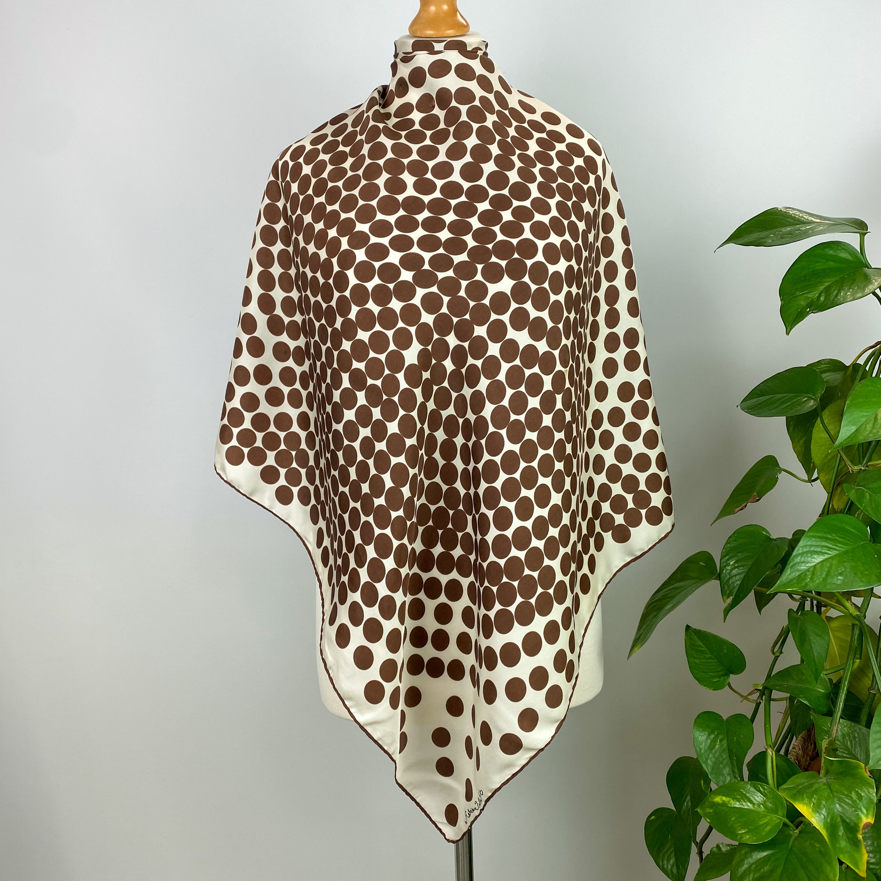 Brown and Cream Spotty Vintage Silk Scarf