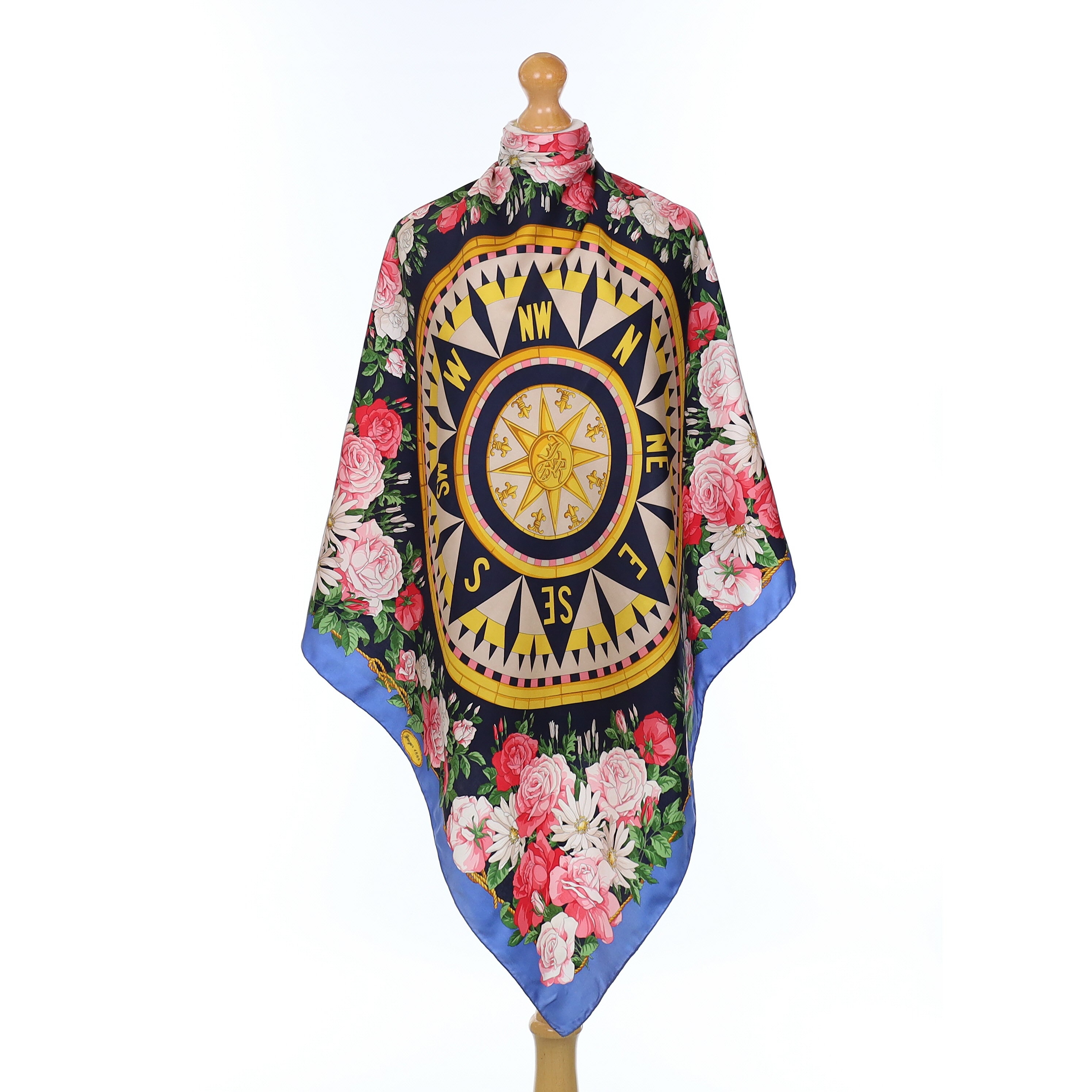 Jaeger Gold Compass Vintage Silk Scarf
