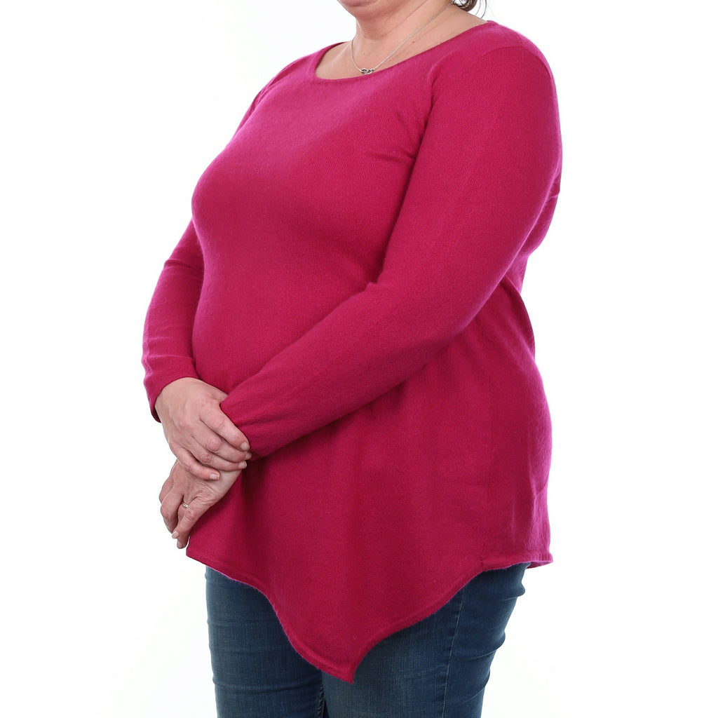Neiman Marcus Cherry Pink Cashmere Asymmetric Crew Neck Jumper Extra Large