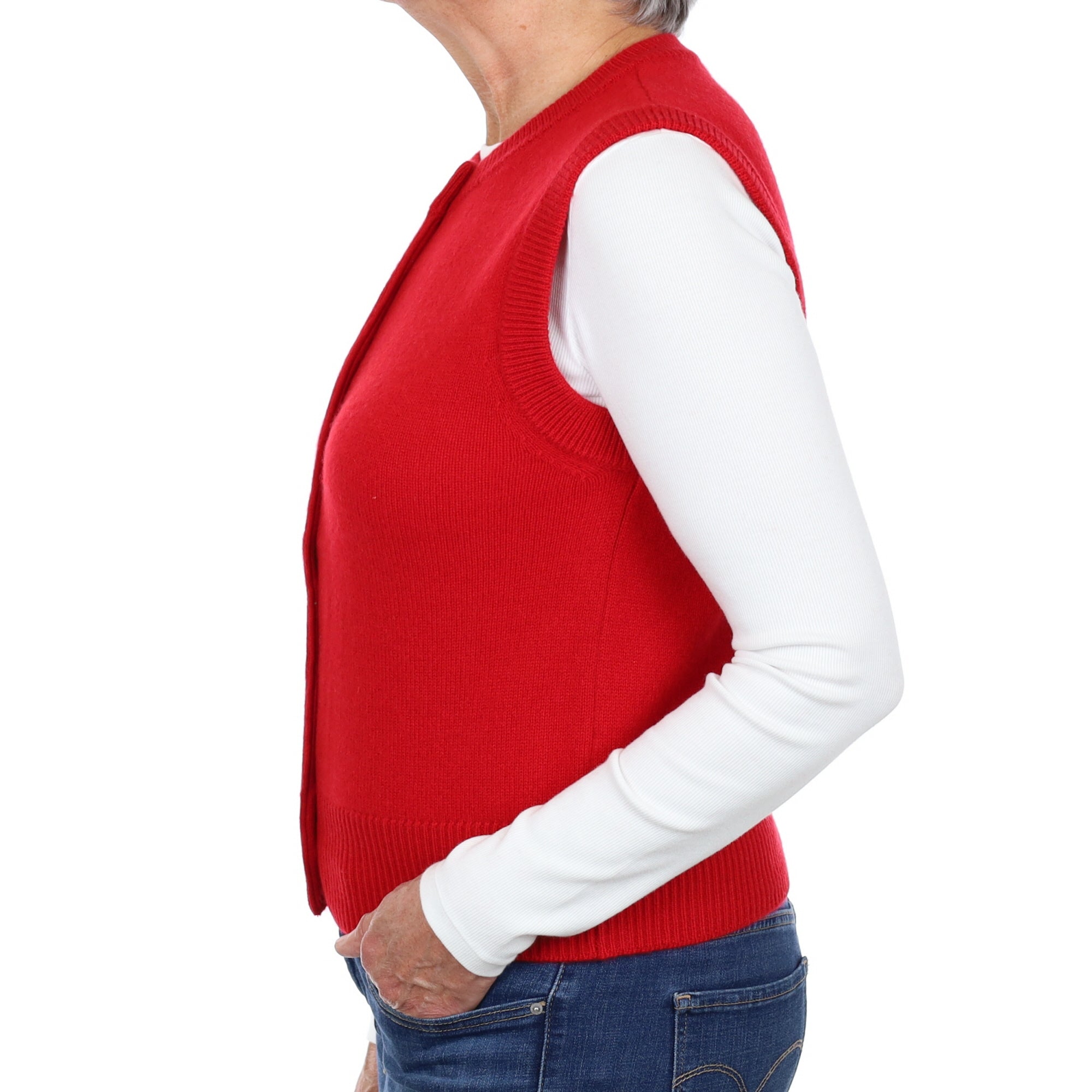 Brand New Post Box Red Luxury Cashmere Crew Neck Waistcoat Medium UK 12-14
