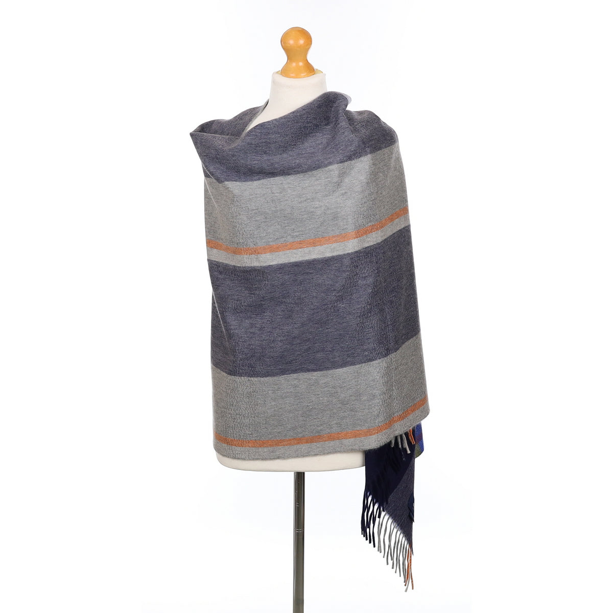 Scottish Sógh Blue Multicoloured Checked Woven Cashmere Wrap