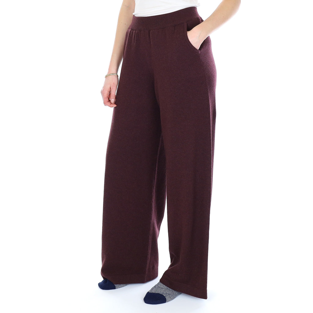 Brand New Scottish Aubergine Purple Cashmere Wide Leg Lounge Pants Small