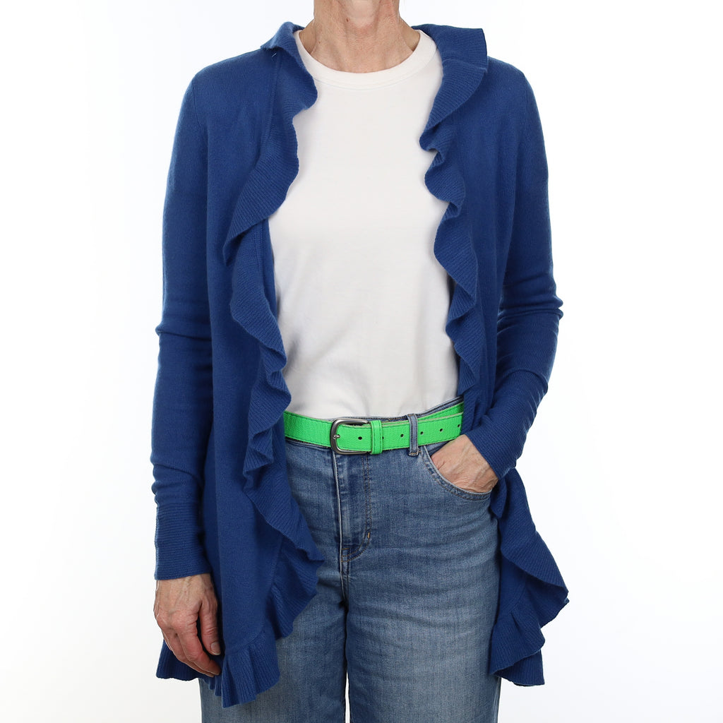 Ocean Blue Cashmere Ruffle Edged Cardigan Small