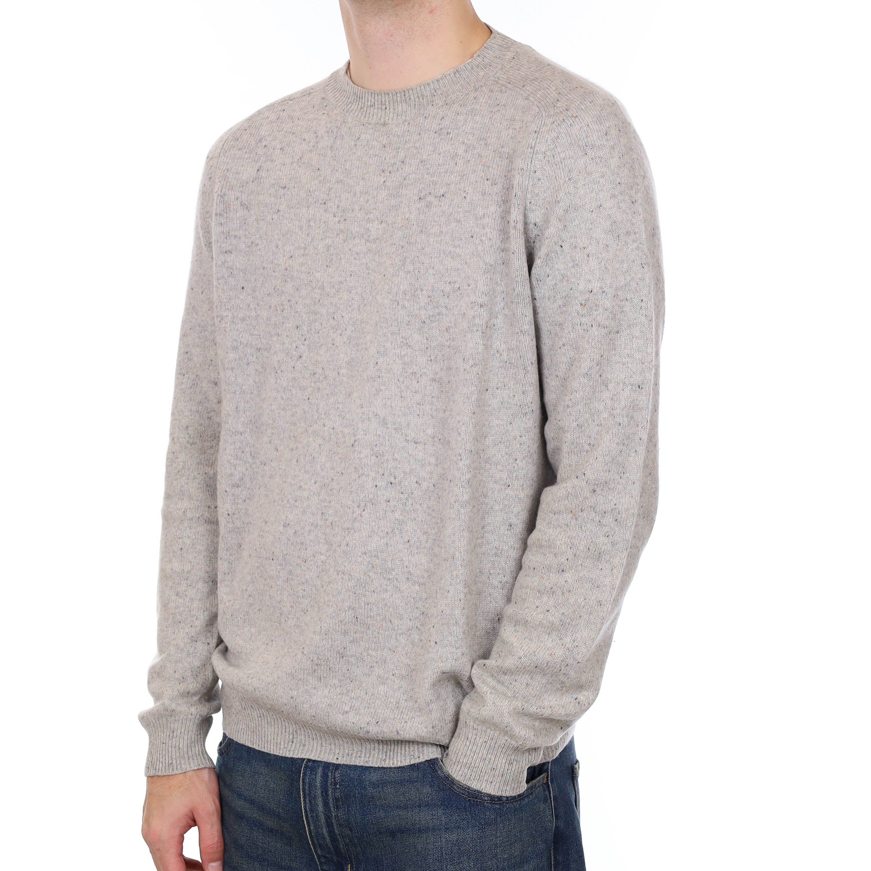 Men’s Grey Flecked Cashmere Crew Neck Jumper Large