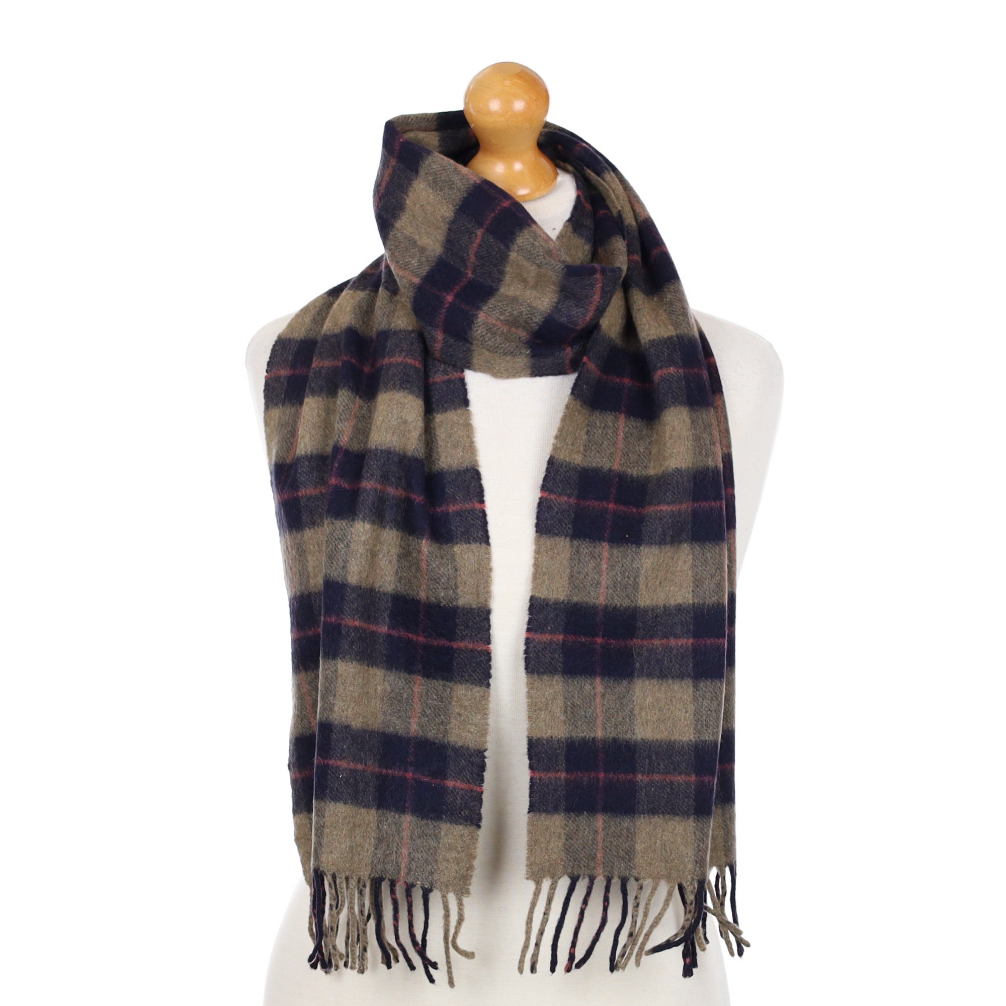Scottish Brown and Navy Check Cashmere Woven Scarf