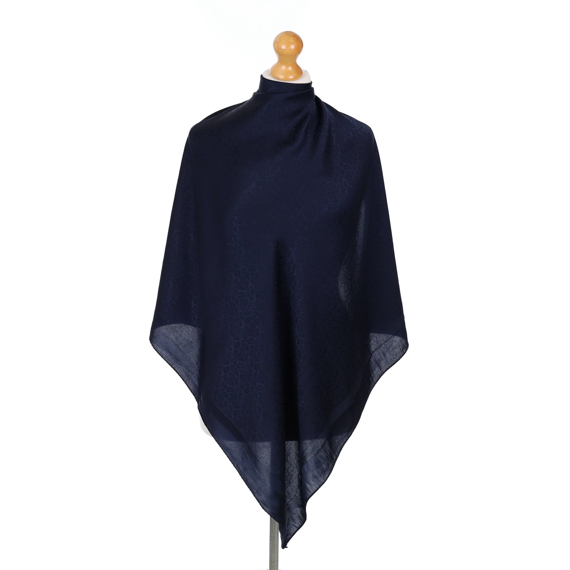 Dark Navy Jacquard Paisley Silk Scarf