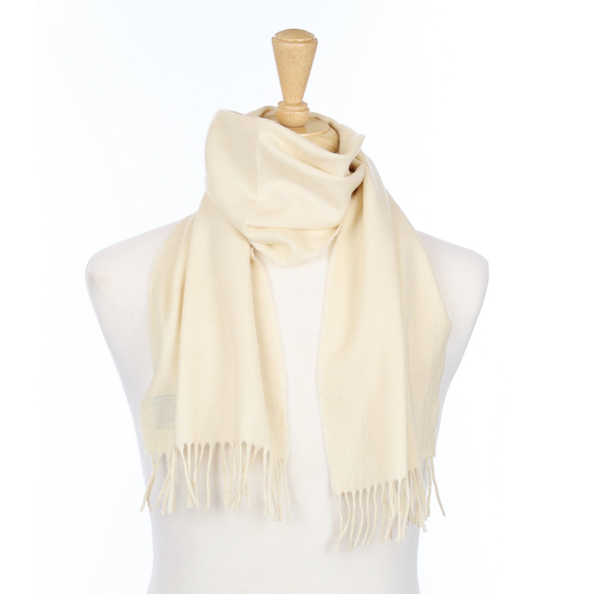 Vanilla Cream Cashmere Fringed Woven Scarf