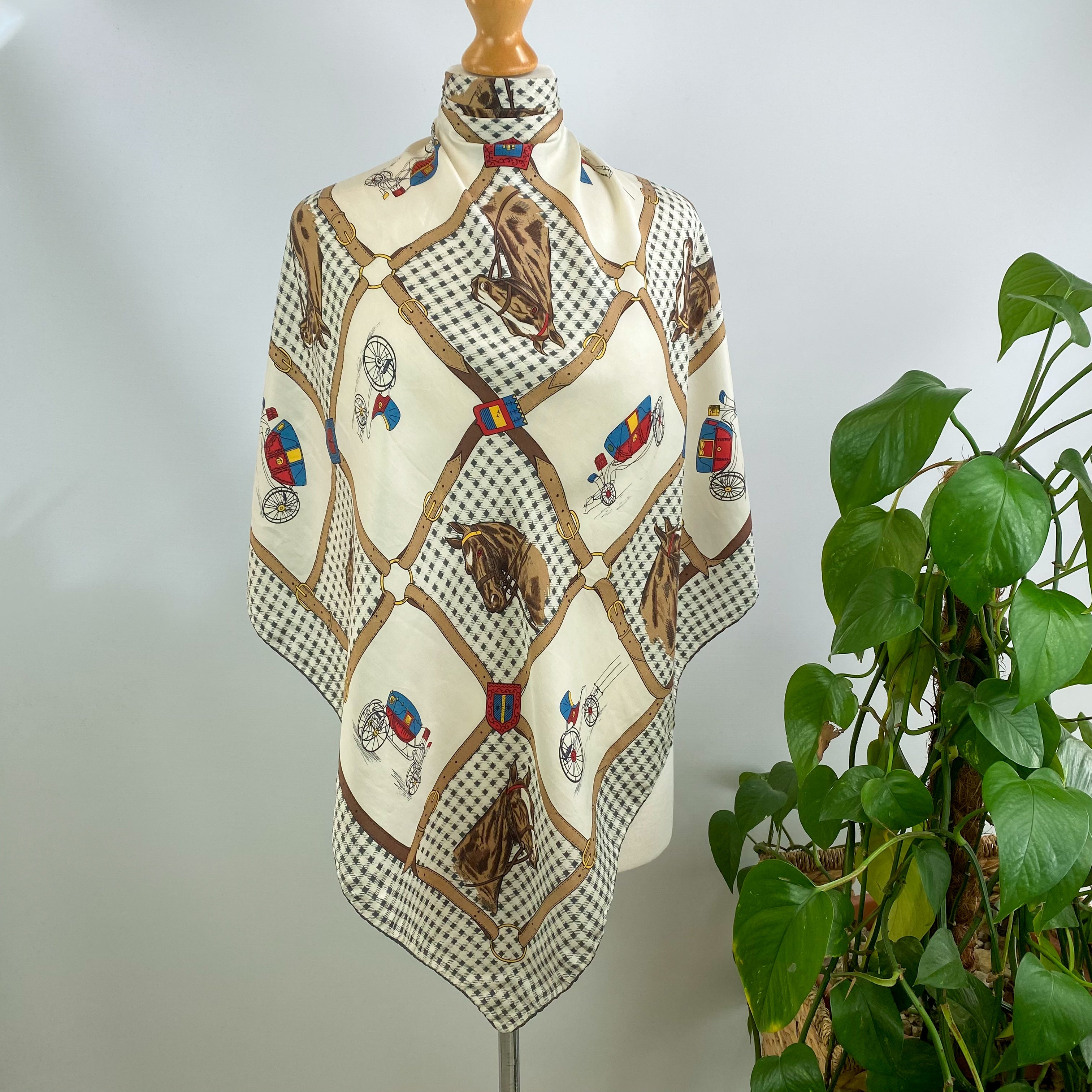 Equestrian Design Vintage Silk Scarf