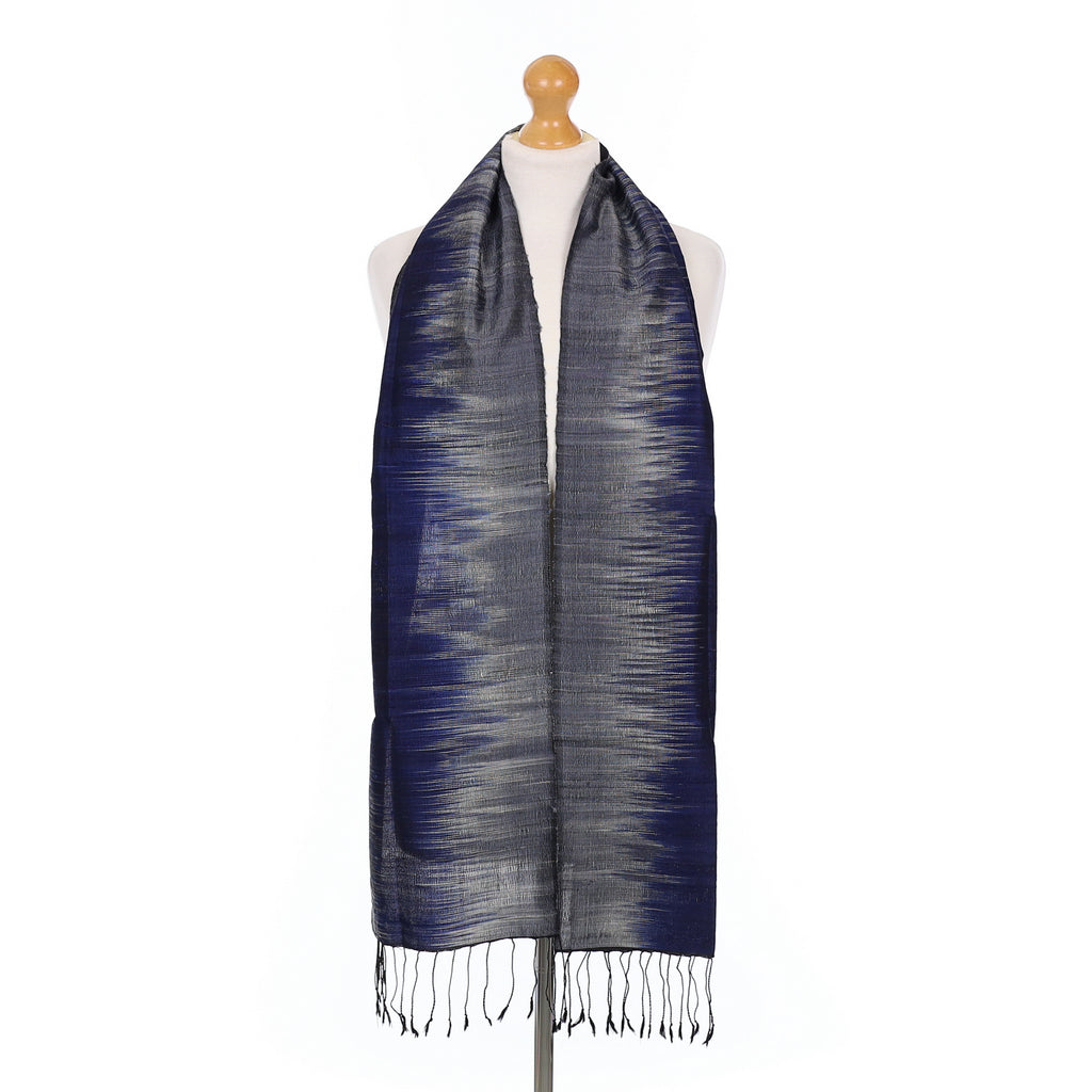 Midnight Blue and Grey Silk Scarf