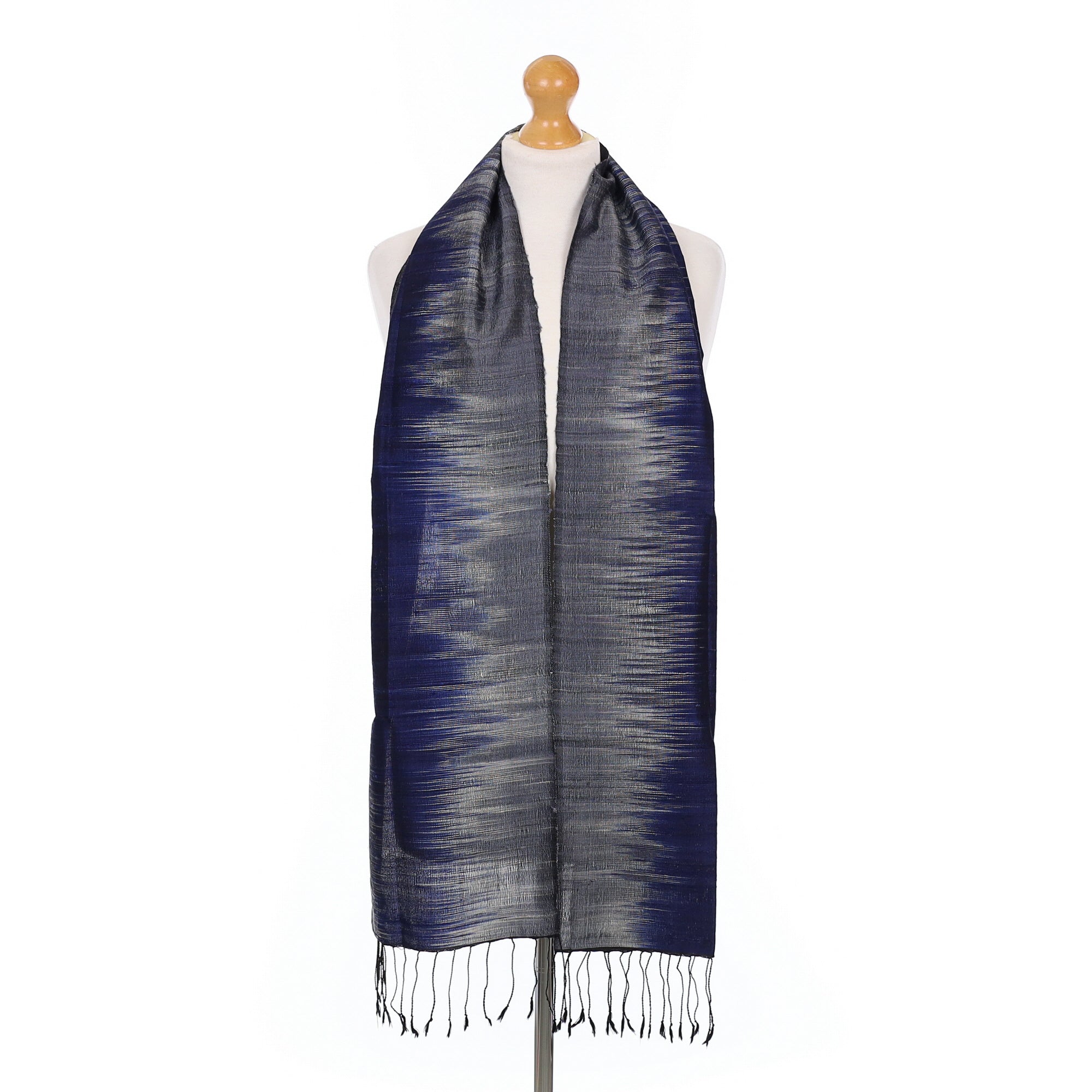 Midnight Blue and Grey Silk Scarf