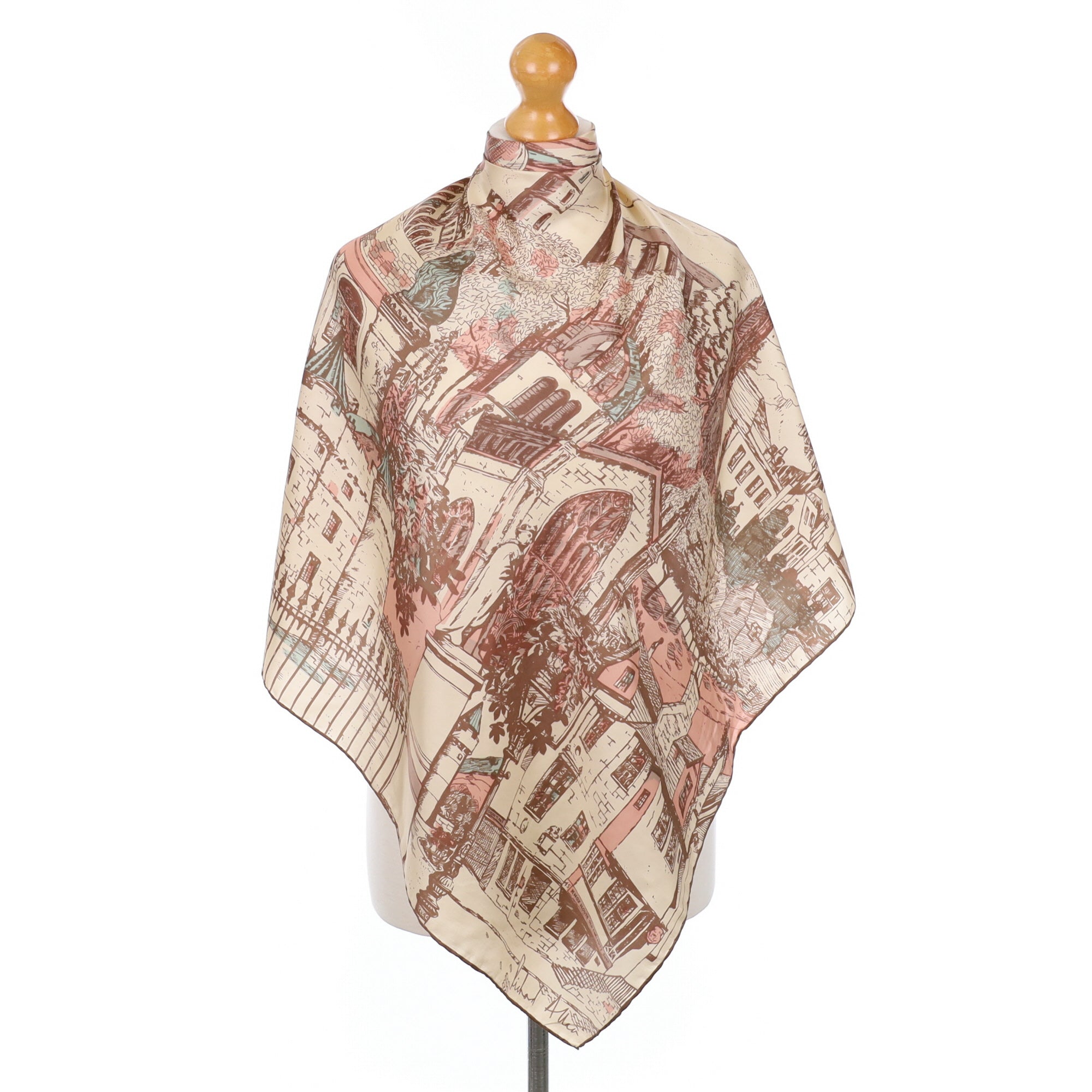 1970s Richard Allan City Scene Vintage Silk Scarf