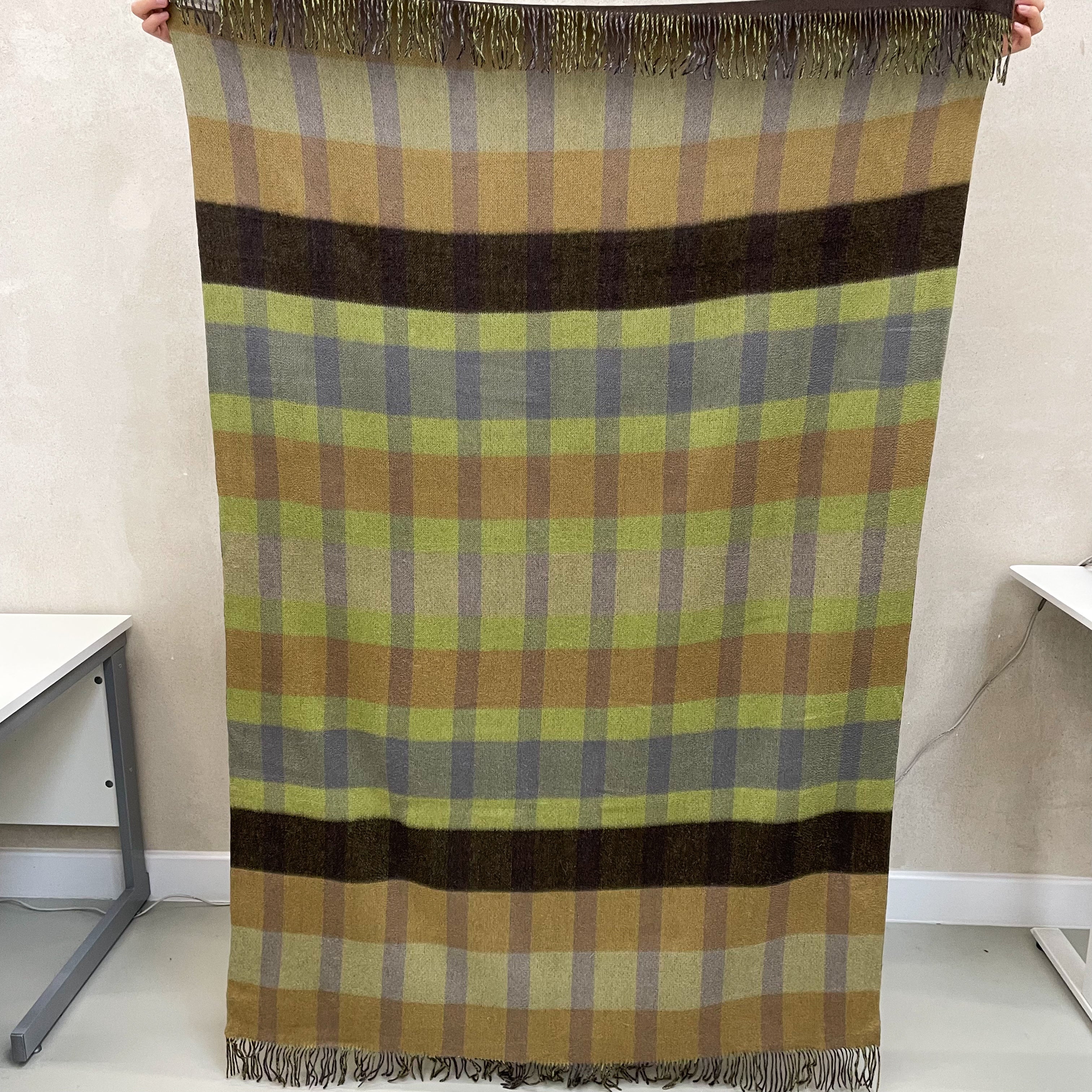 Green, Blue and Beige Tartan Cashmere Fringed Woven Blanket