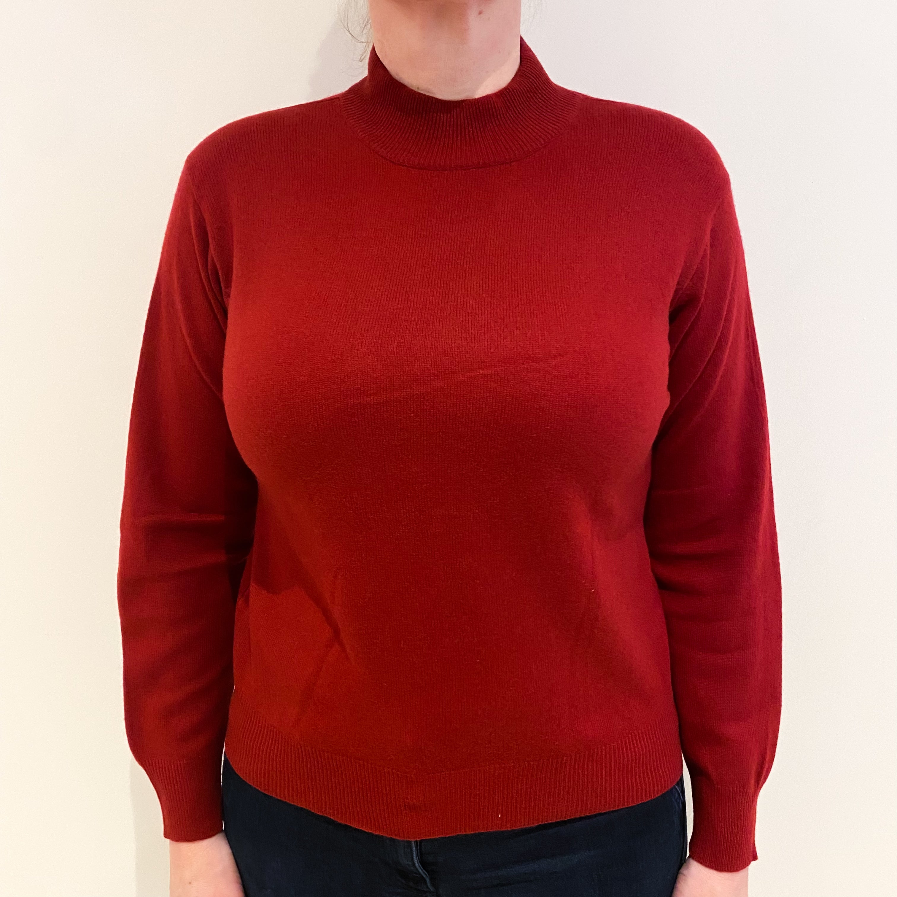 Crimson Red Cashmere Turtle Neck Jumper Large