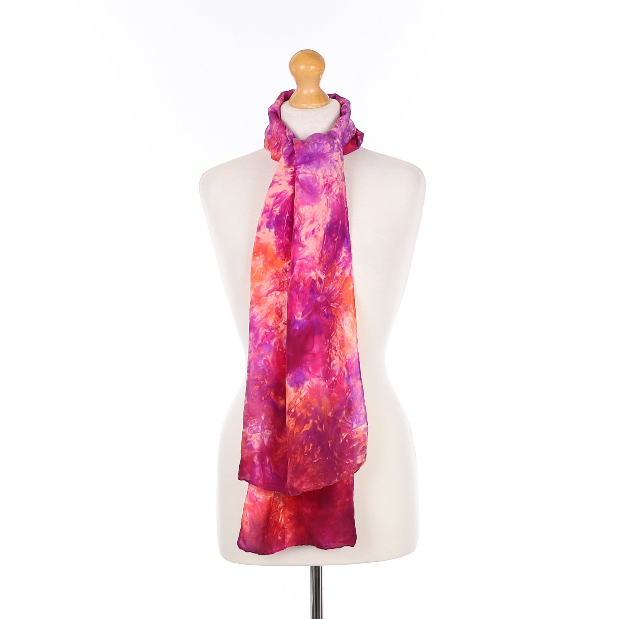 Lady Crow Pink And Orange Artistic Silk Scarf