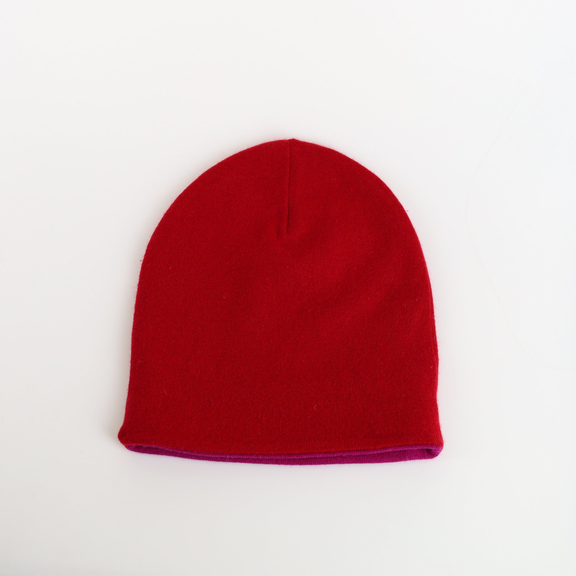 Fuchsia Pink and Red Cashmere Beanie Hat