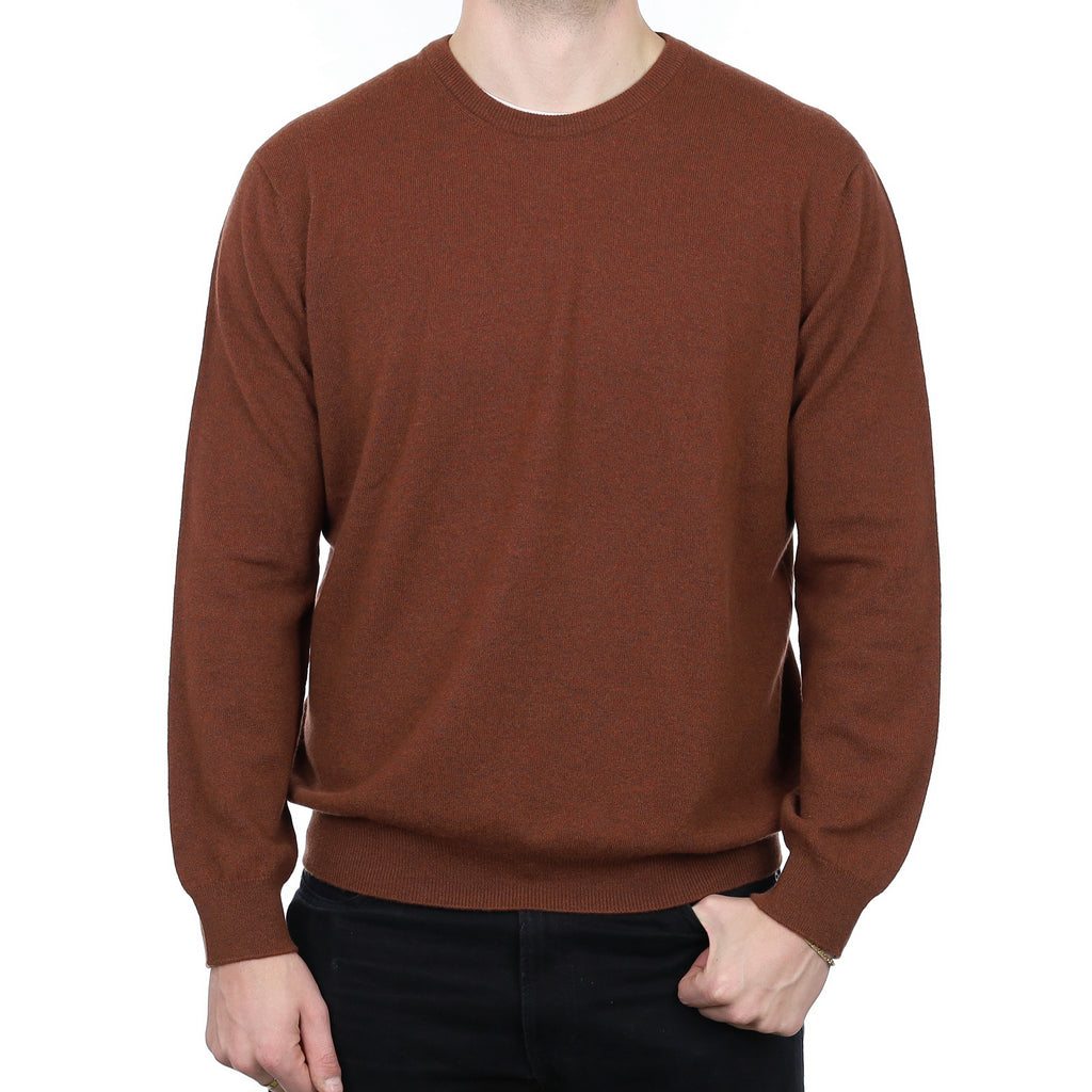 Men’s Brand New Scottish Rust Brown Cashmere Crew Neck Jumper XXL