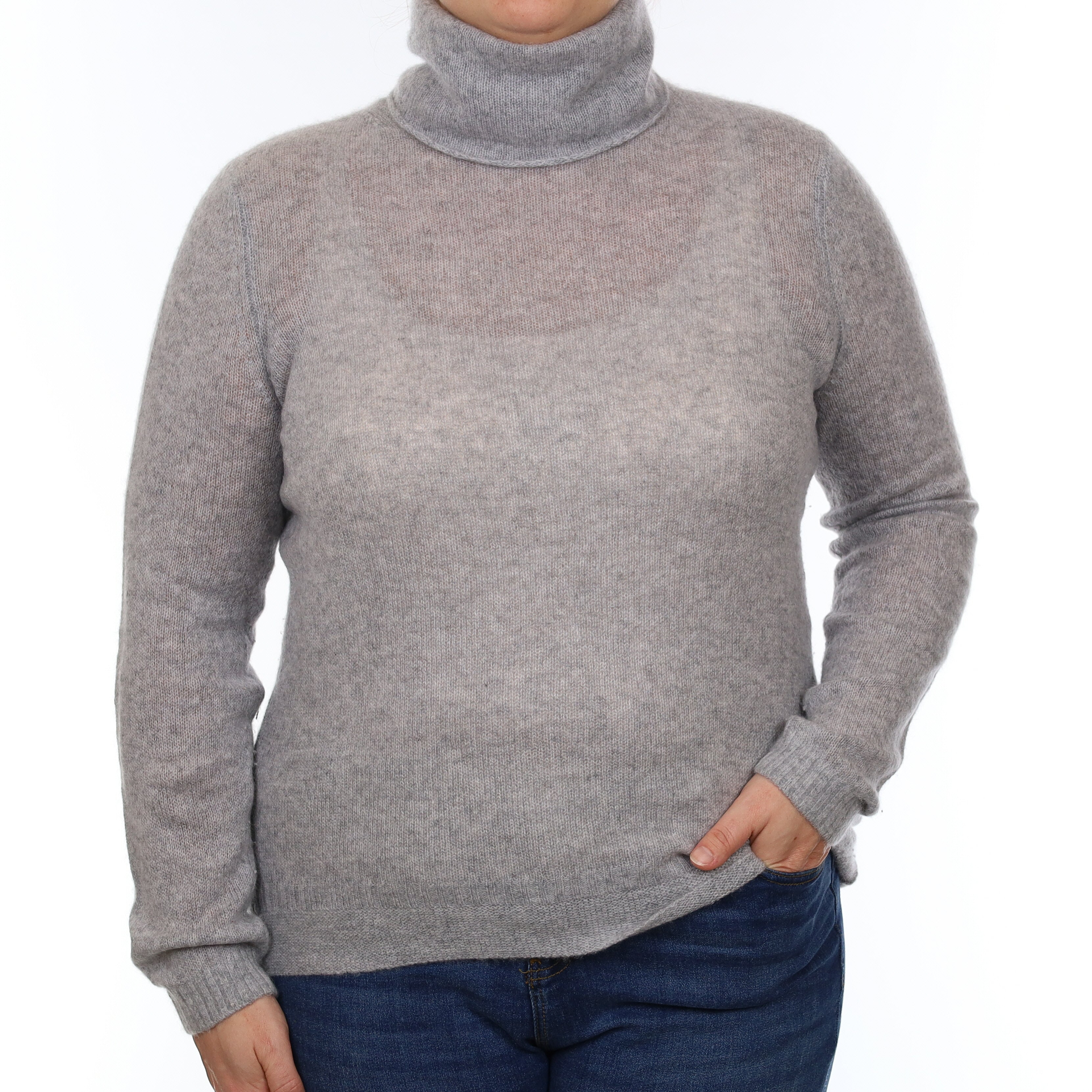 The White Company Smoke Grey Cashmere Lightweight Polo Neck Jumper Large