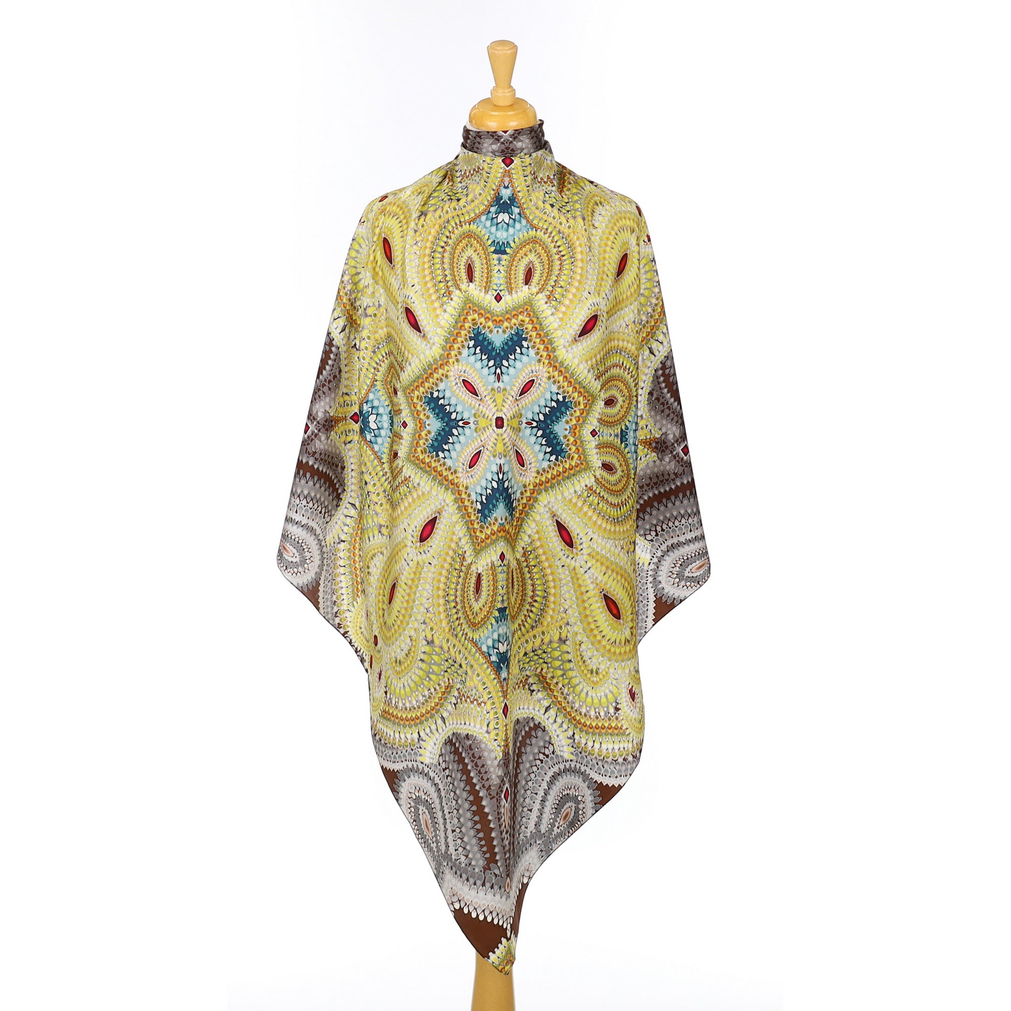 Echo Green, Grey & Brown Jewels Pattern Vintage Silk Scarf