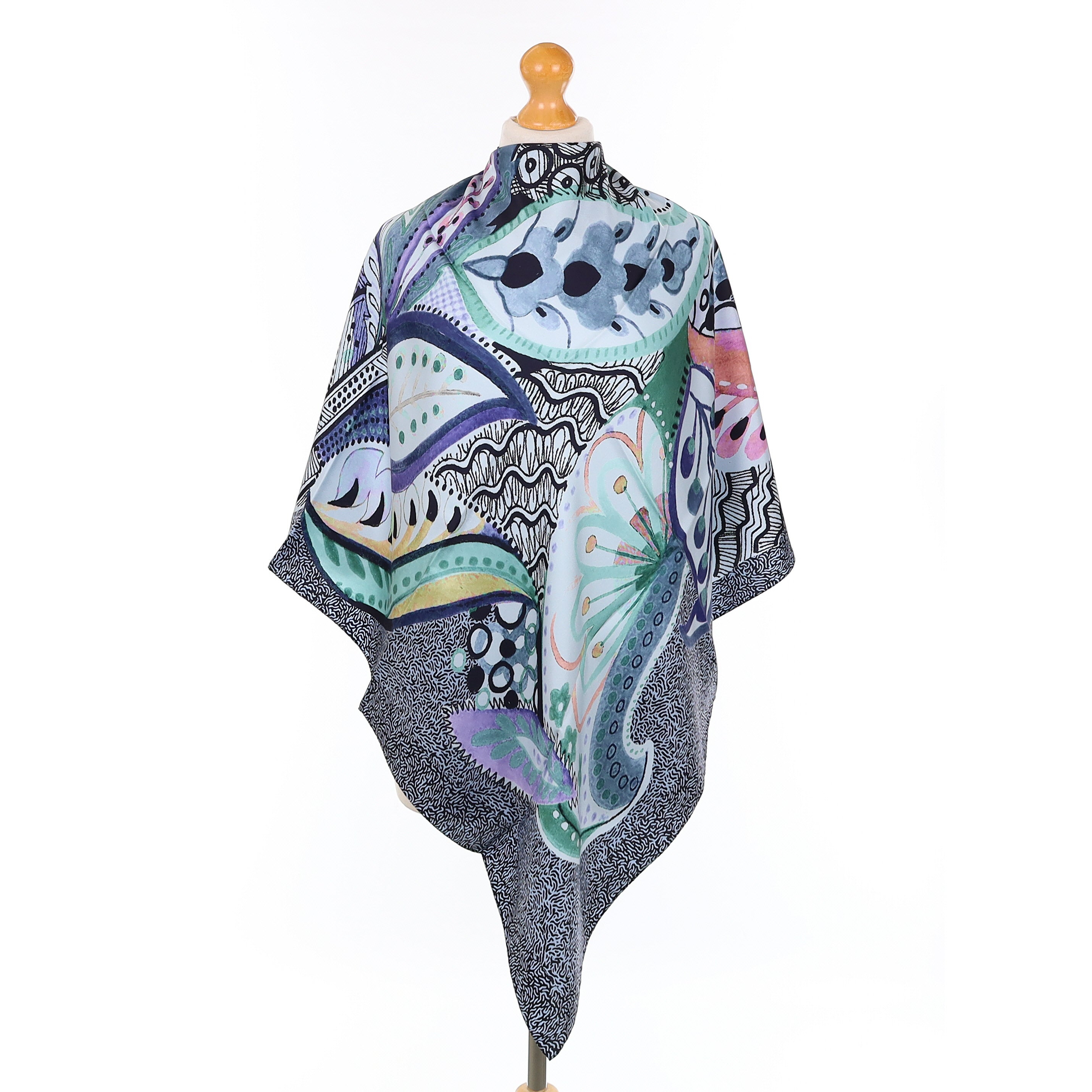 Brand New Italian Blue Paisley Patterned Silk Scarf