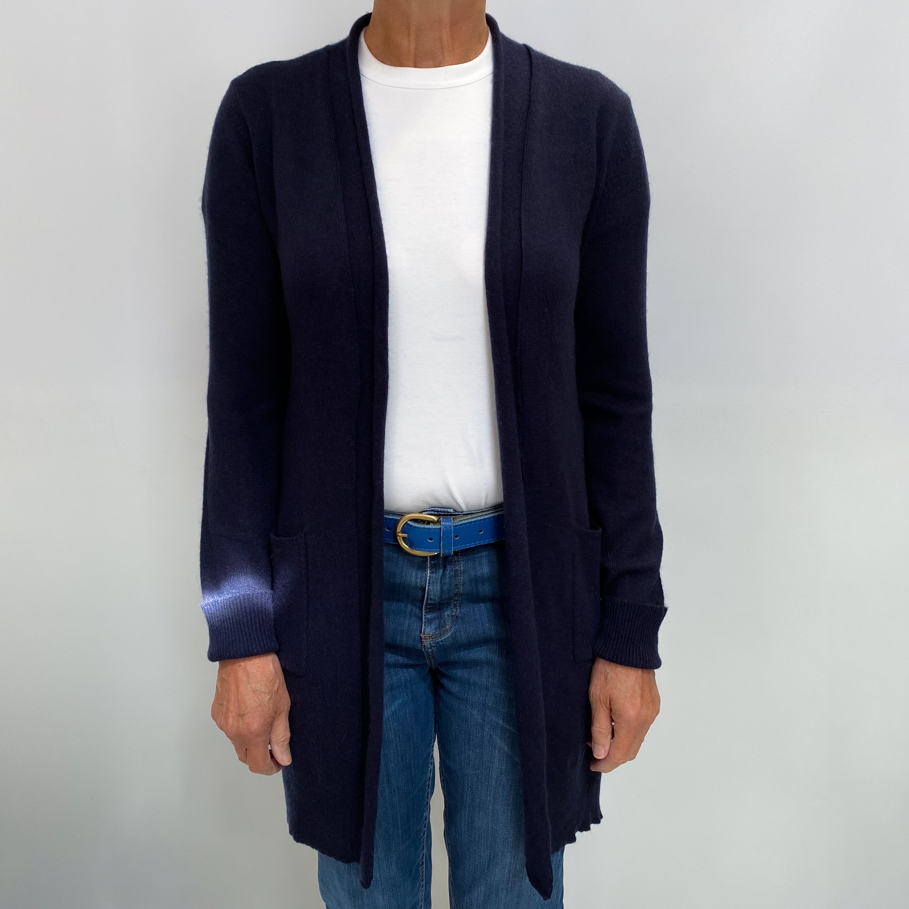 Navy Blue Cashmere Edge To Edge Cardigan Medium