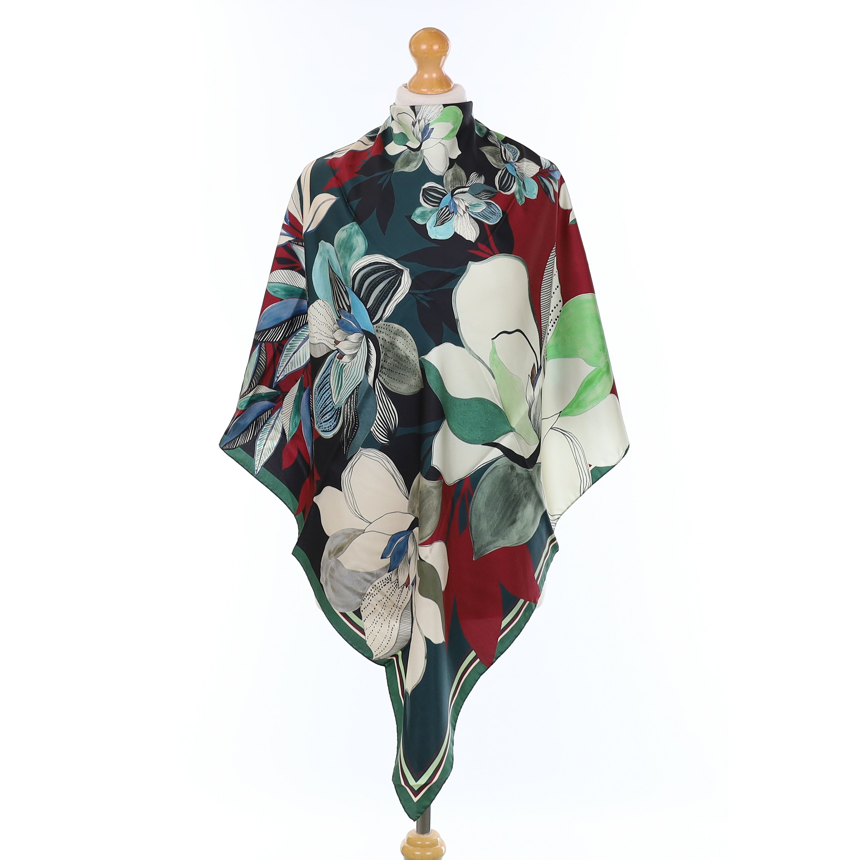 Brand New Italian Burgundy Botanical Silk Scarf