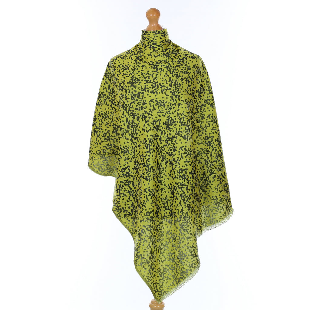 Brand New Begg & Co Green and Chartreuse Speckled Cashmere Blend Woven Scarf