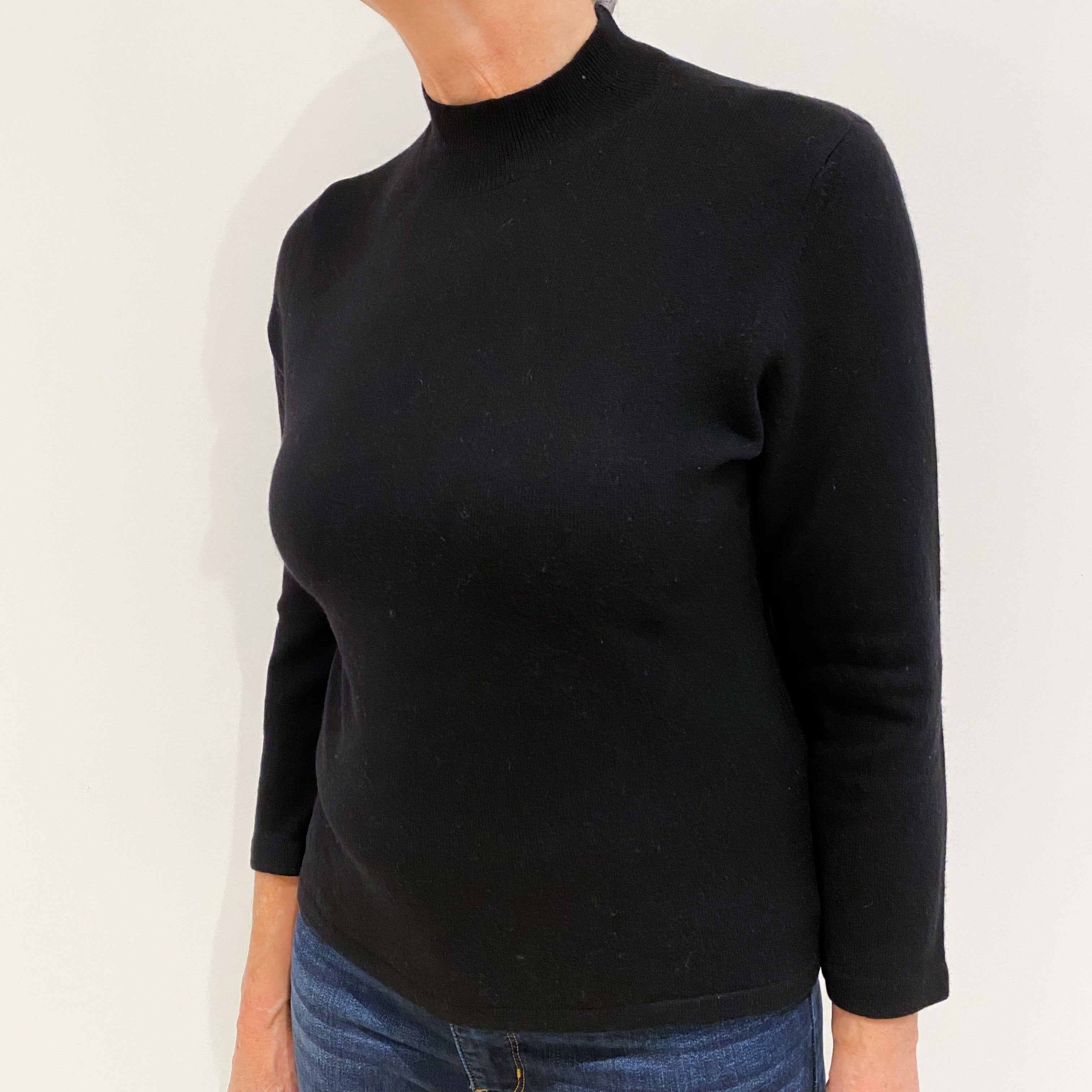 Black 3/4 Sleeve Cashmere Turtle Neck Jumper Medium