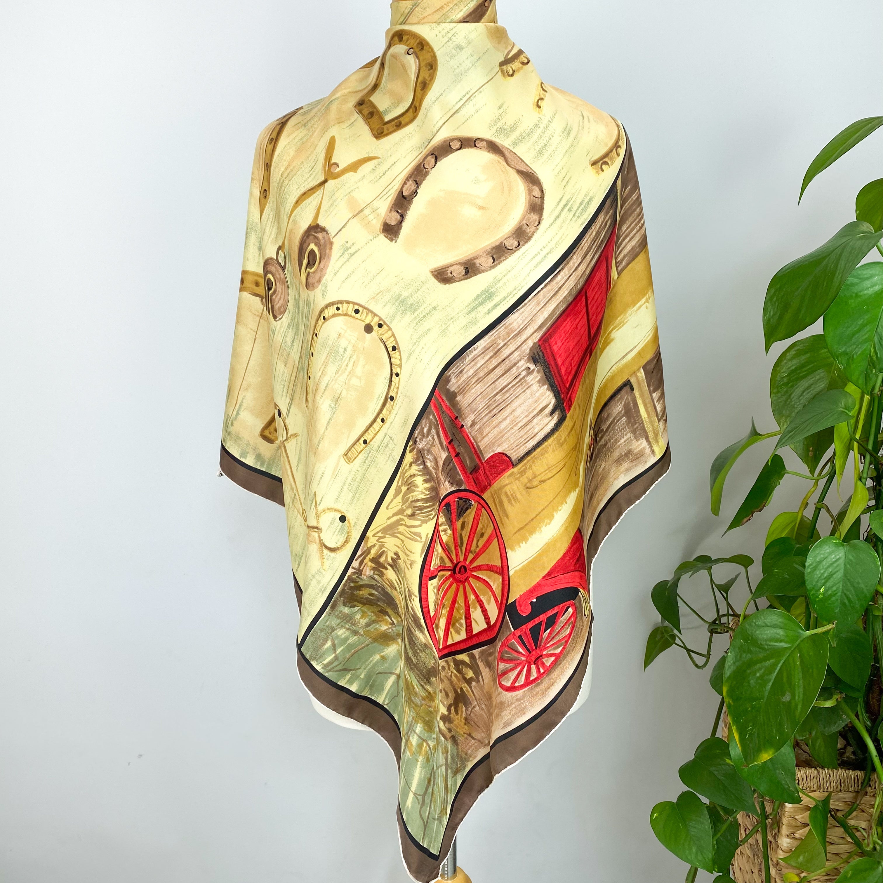 1960s French Equestrian Vintage Silk Scarf