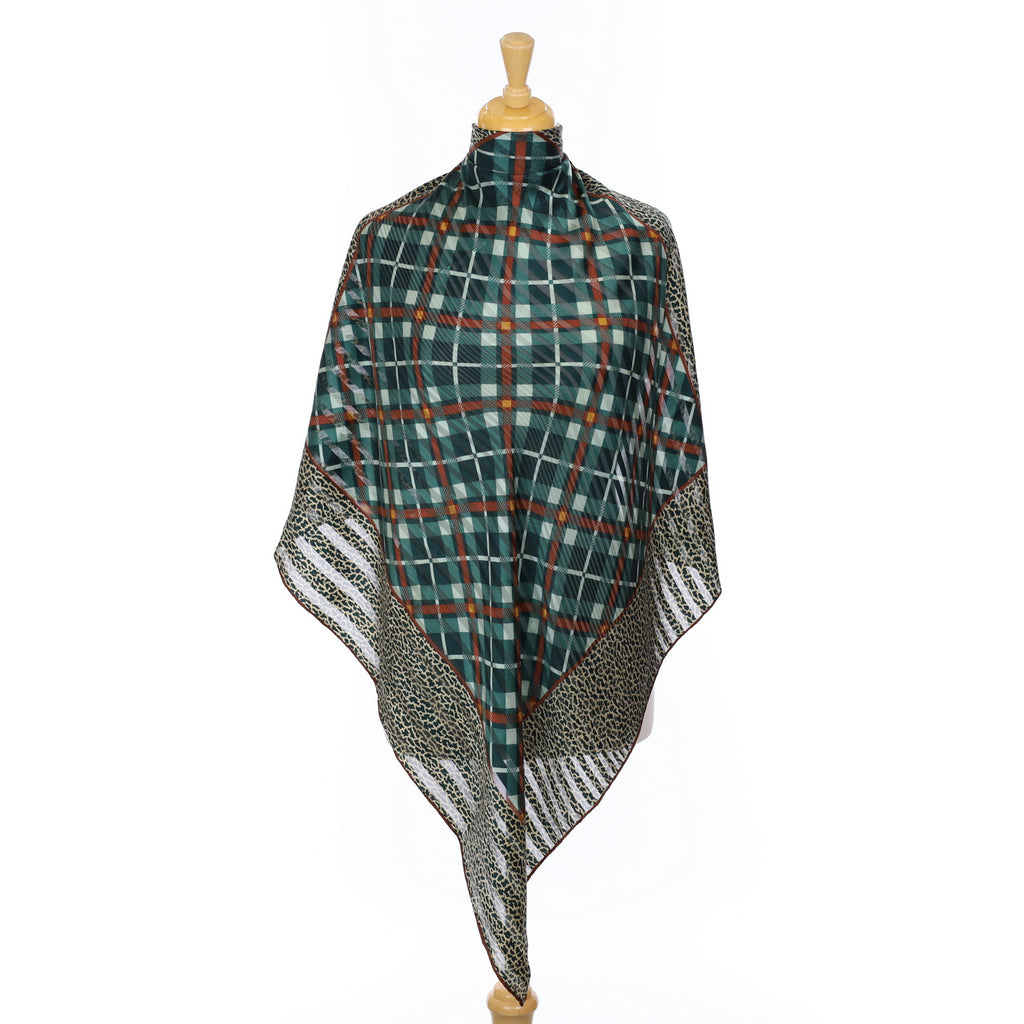 1970’s Ostinelli Green and Brown Checked Silk Scarf