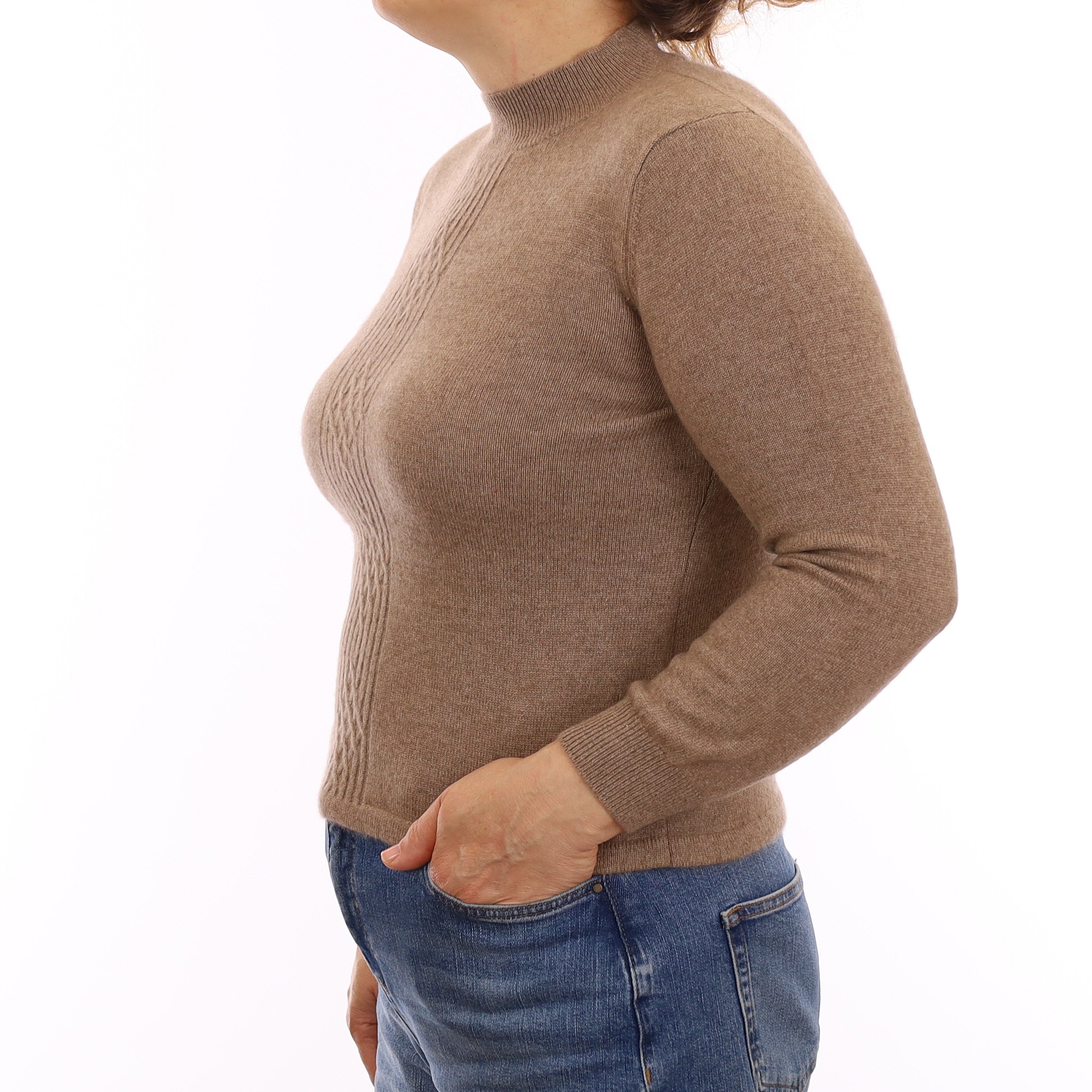 Taupe Brown Detailed Cashmere Turtle Neck Jumper Medium