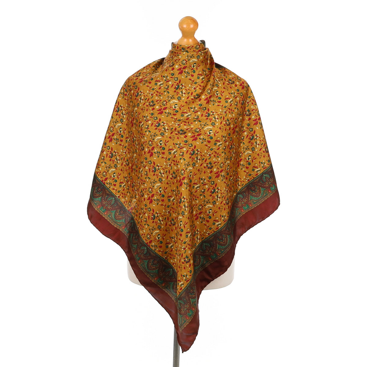 Deep Reds, Green and Mustard Vintage Silk Scarf