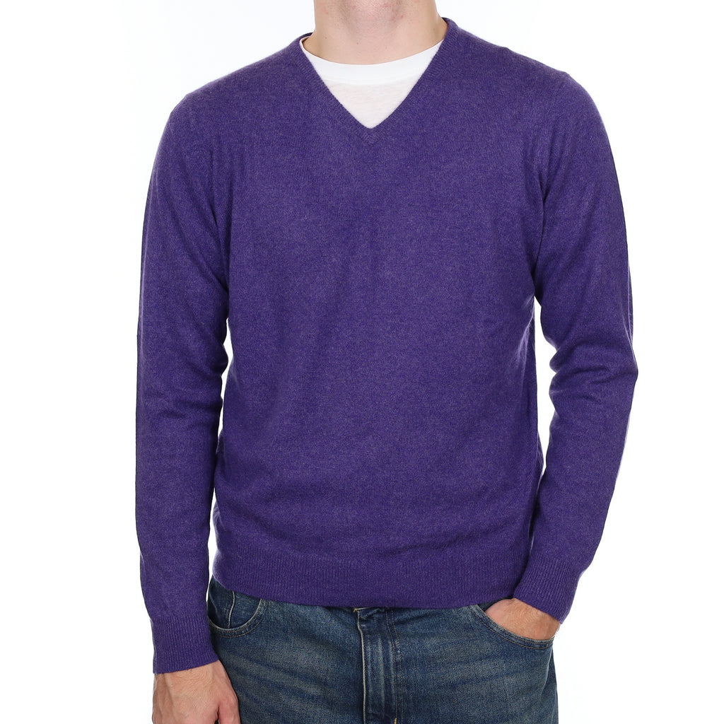 Men’s Amethyst Purple Cashmere V Neck Jumper Medium
