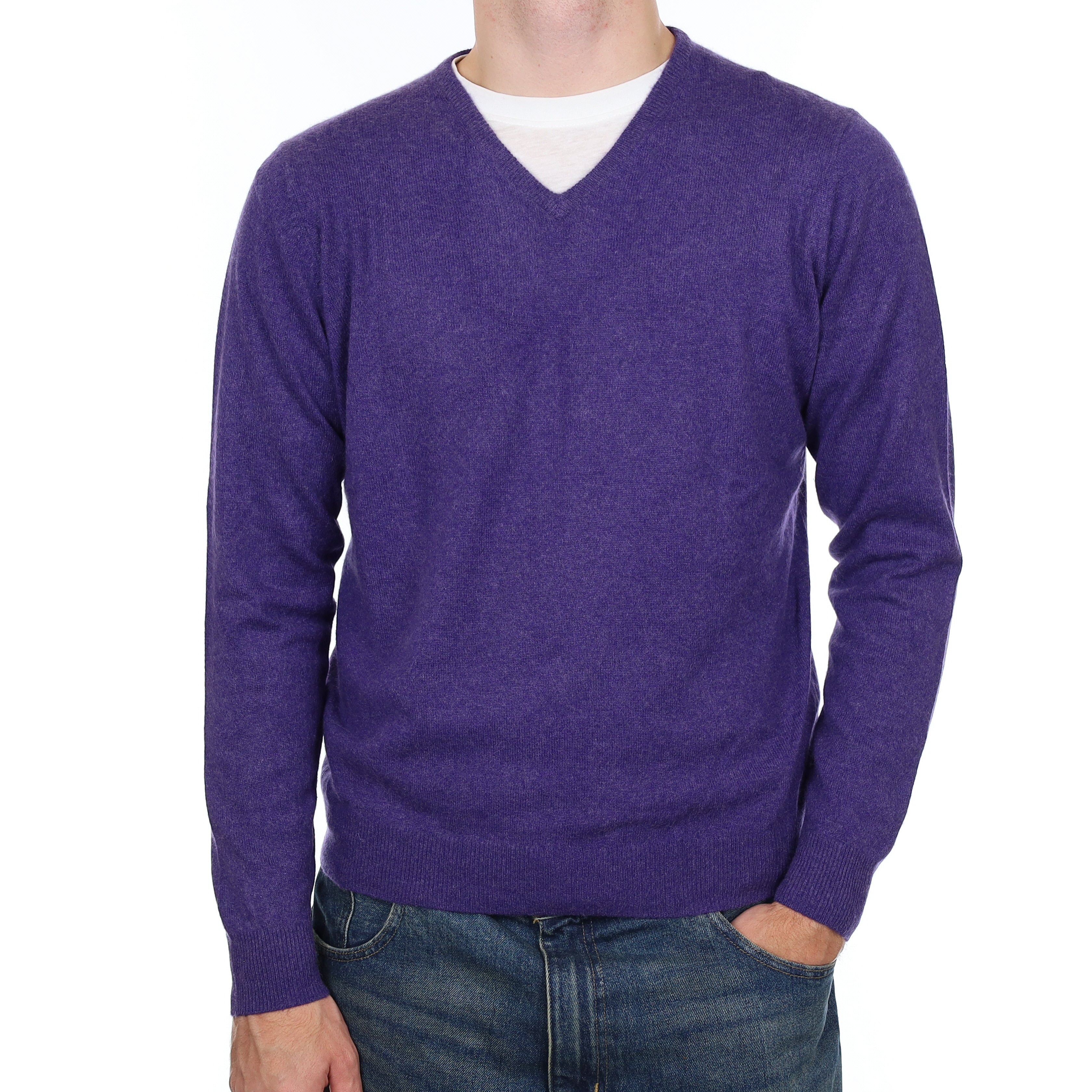 Men’s Amethyst Purple Cashmere V Neck Jumper Medium