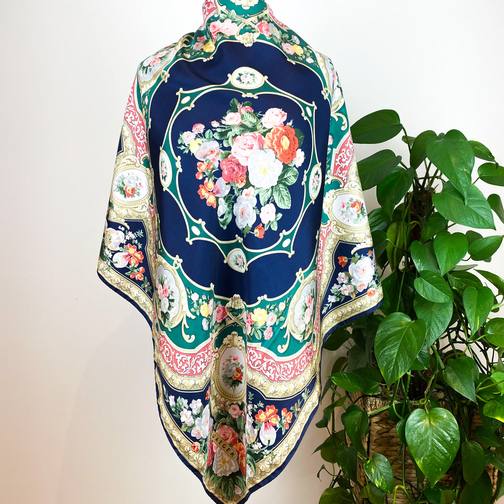 Immaculate 1980s Jaeger Floral Vintage Silk Scarf