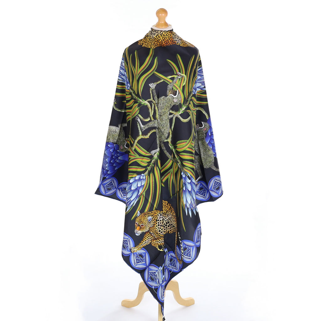 Brand New Bellezza Black & Blue Leopard Safari Double Faced Silk Scarf Extra Large
