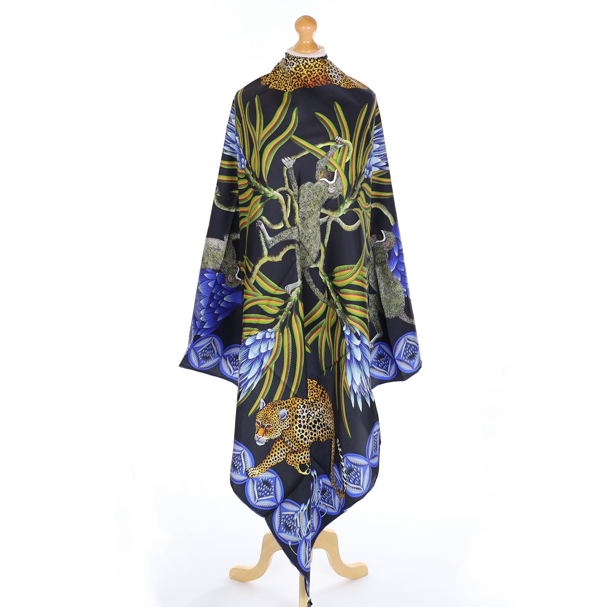Brand New Bellezza Black & Blue Leopard Safari Double Faced Silk Scarf Extra Large