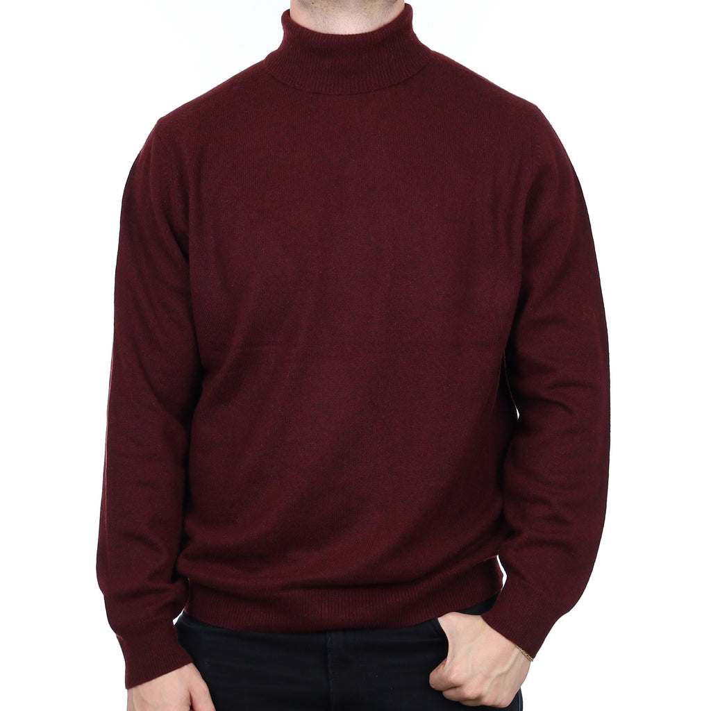 Men’s Mulberry Red Heavy Knit Cashmere Polo Neck Jumper Extra Large
