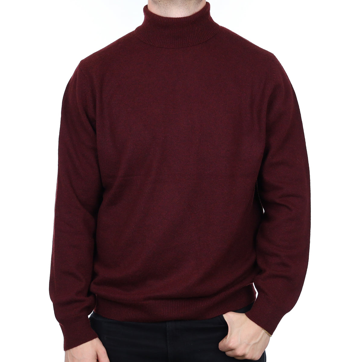 Men’s Mulberry Red Heavy Knit Cashmere Polo Neck Jumper Extra Large