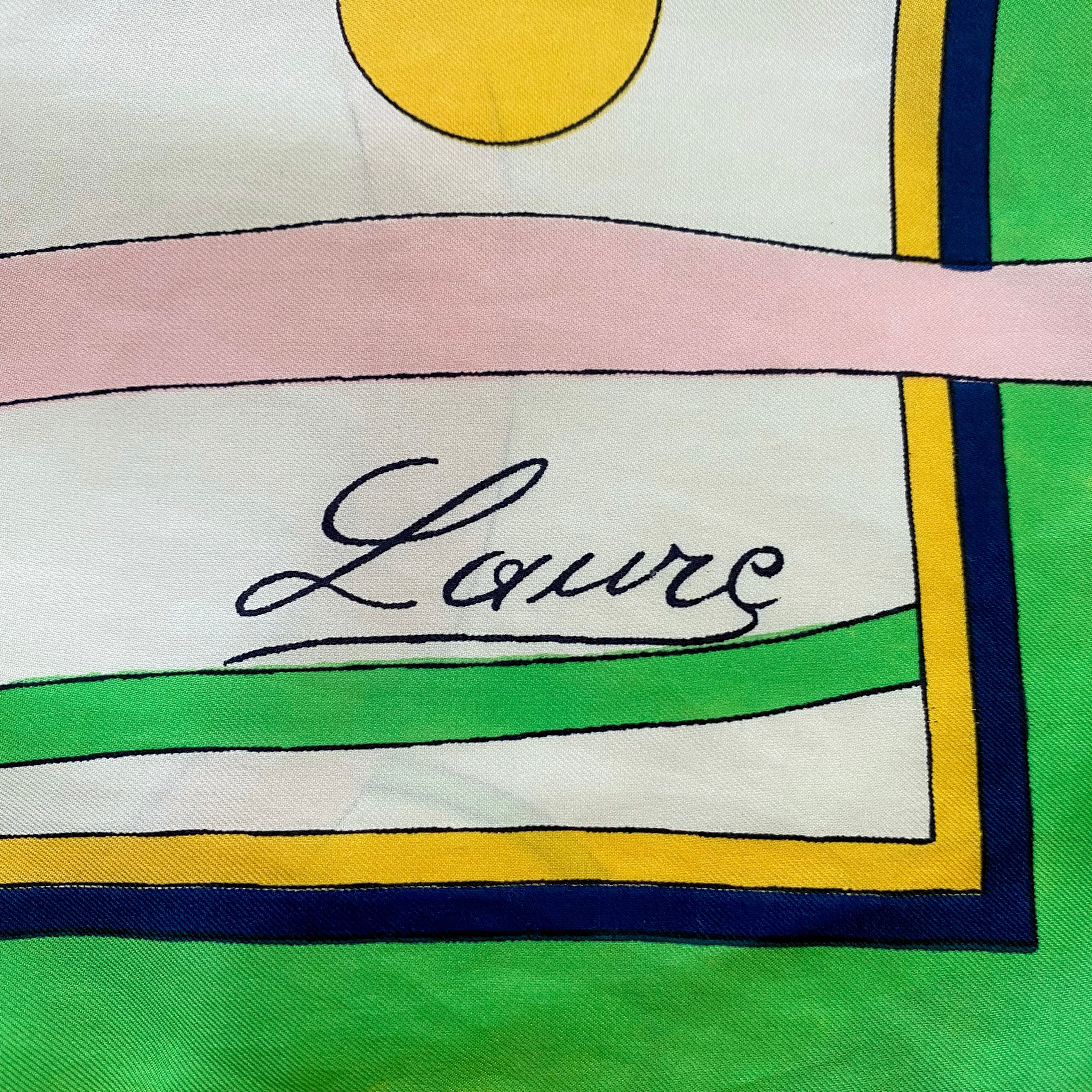Laure Navy and Green Abstract Silk Scarf