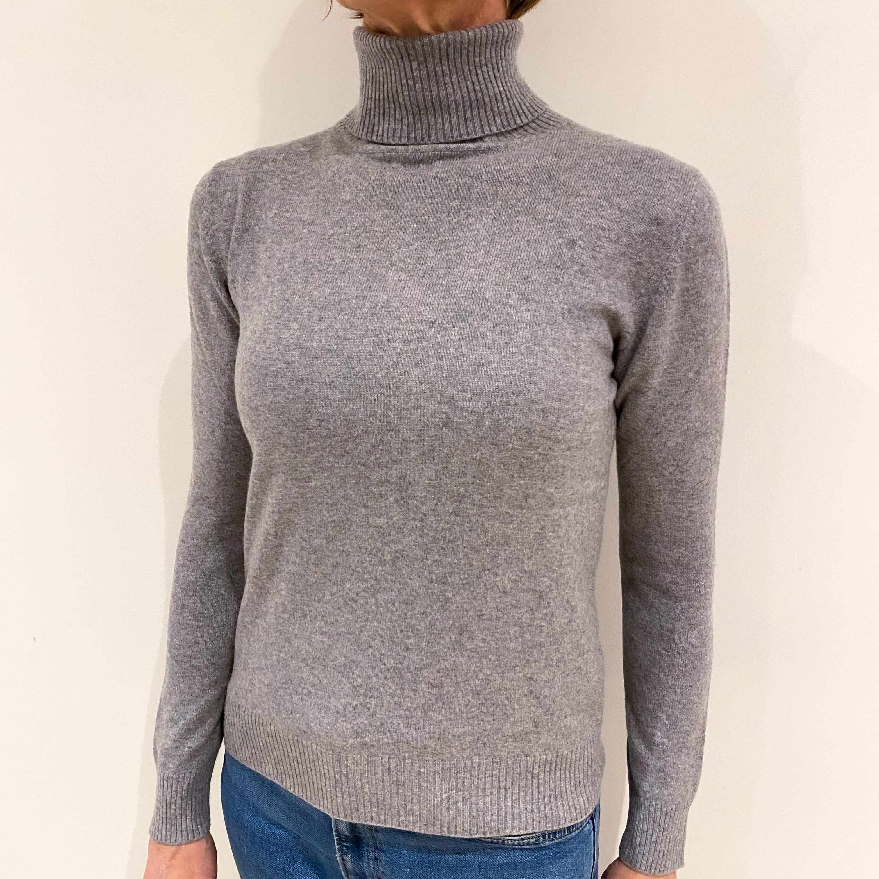 Smoke Grey Cashmere Polo Neck Jumper Small