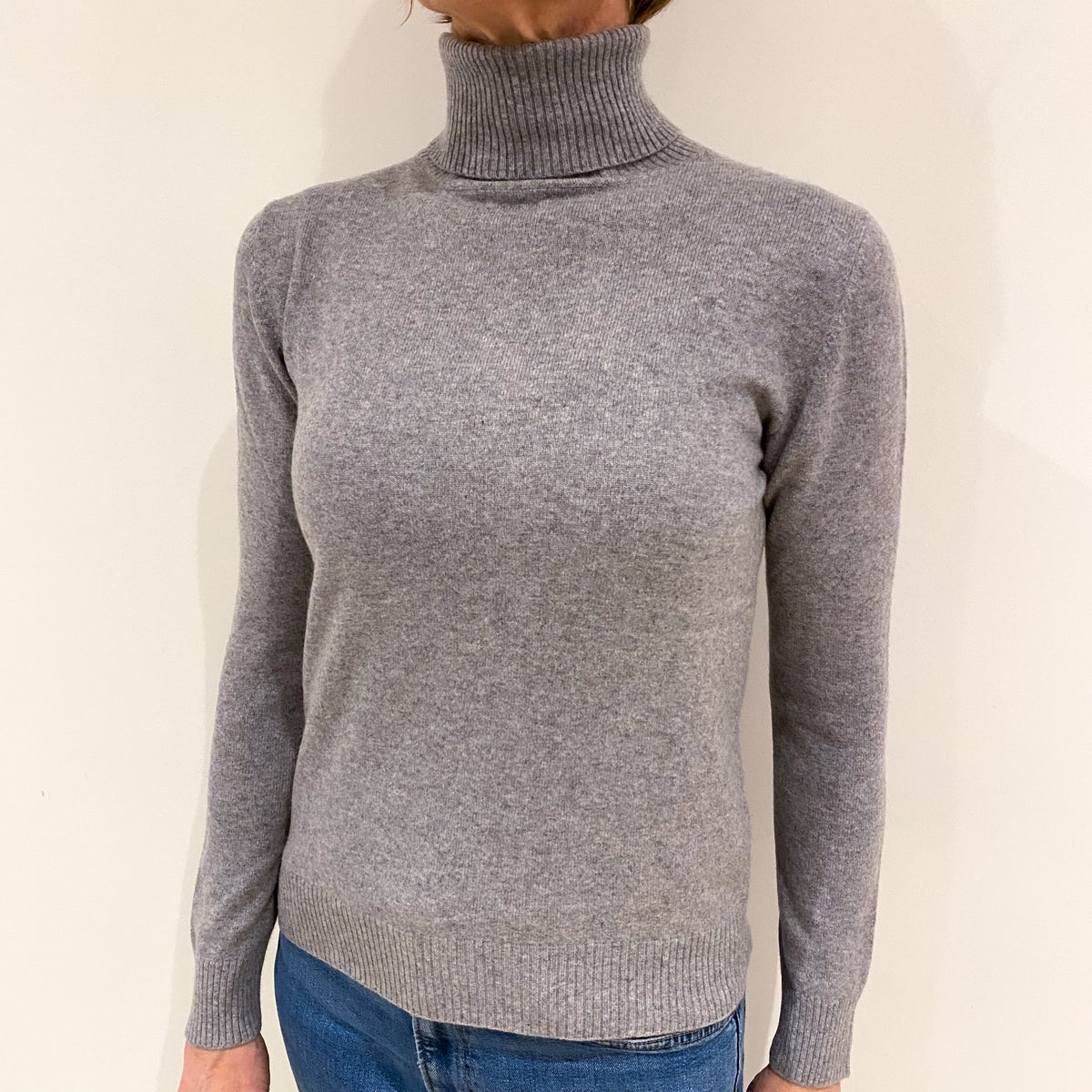 Smoke Grey Cashmere Polo Neck Jumper Small