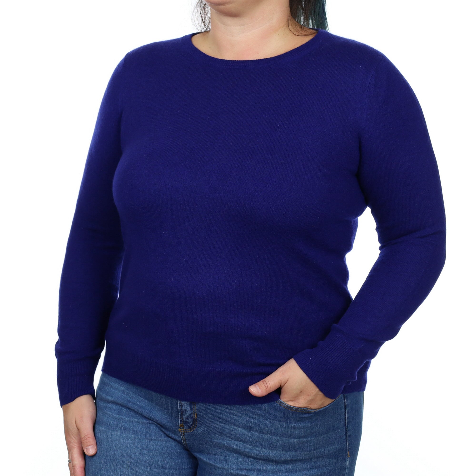 Indigo Detailed Sleeve Cashmere Crew Neck Jumper Large