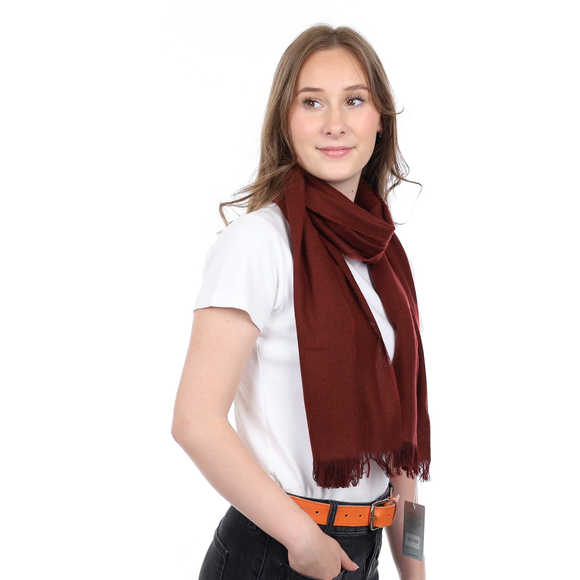 Brand New British Maroon Herringbone Luxury Woven Cashmere Mini Wrap