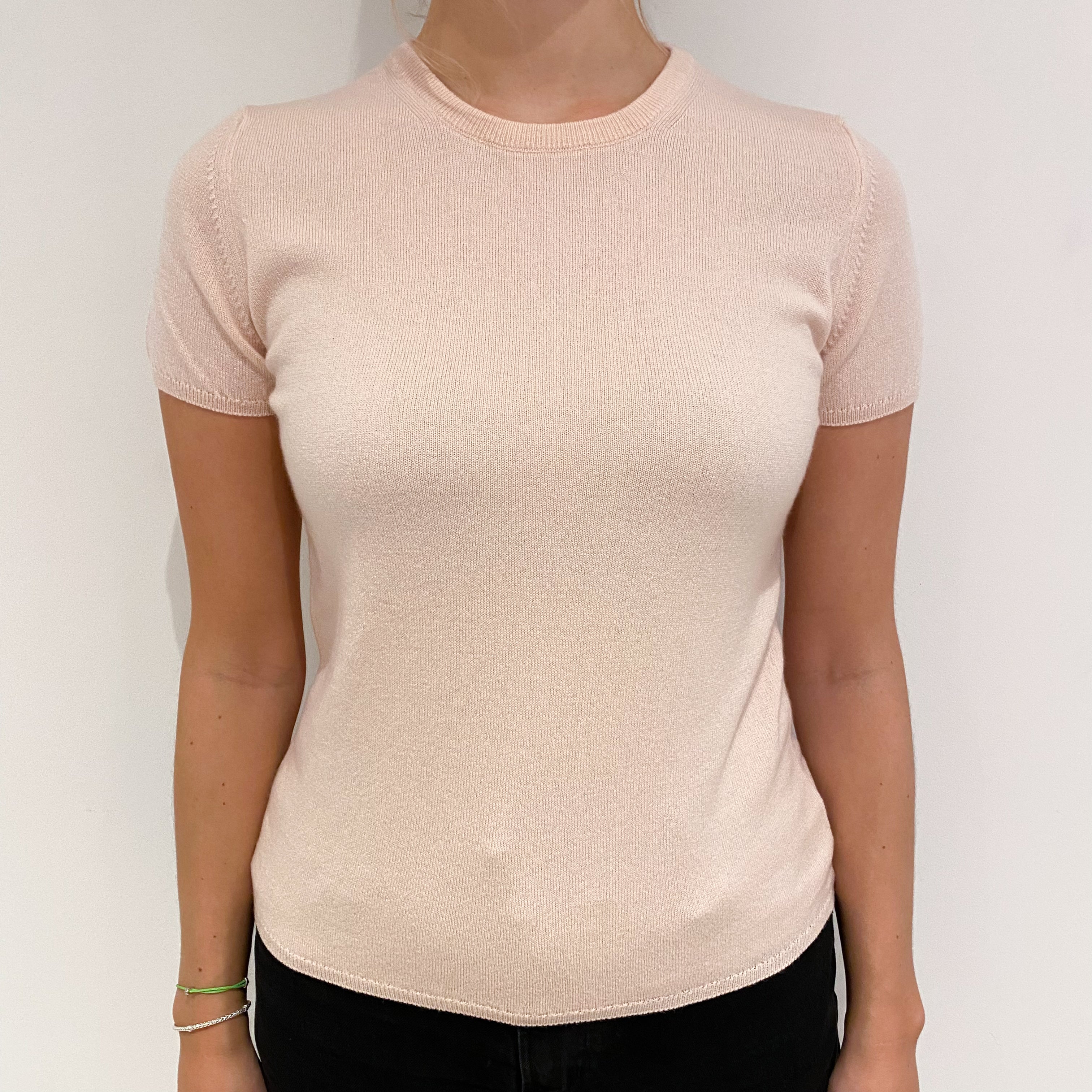 Brand New Scottish Shell Pink Short Sleeved Cashmere Crew Neck Jumper Small