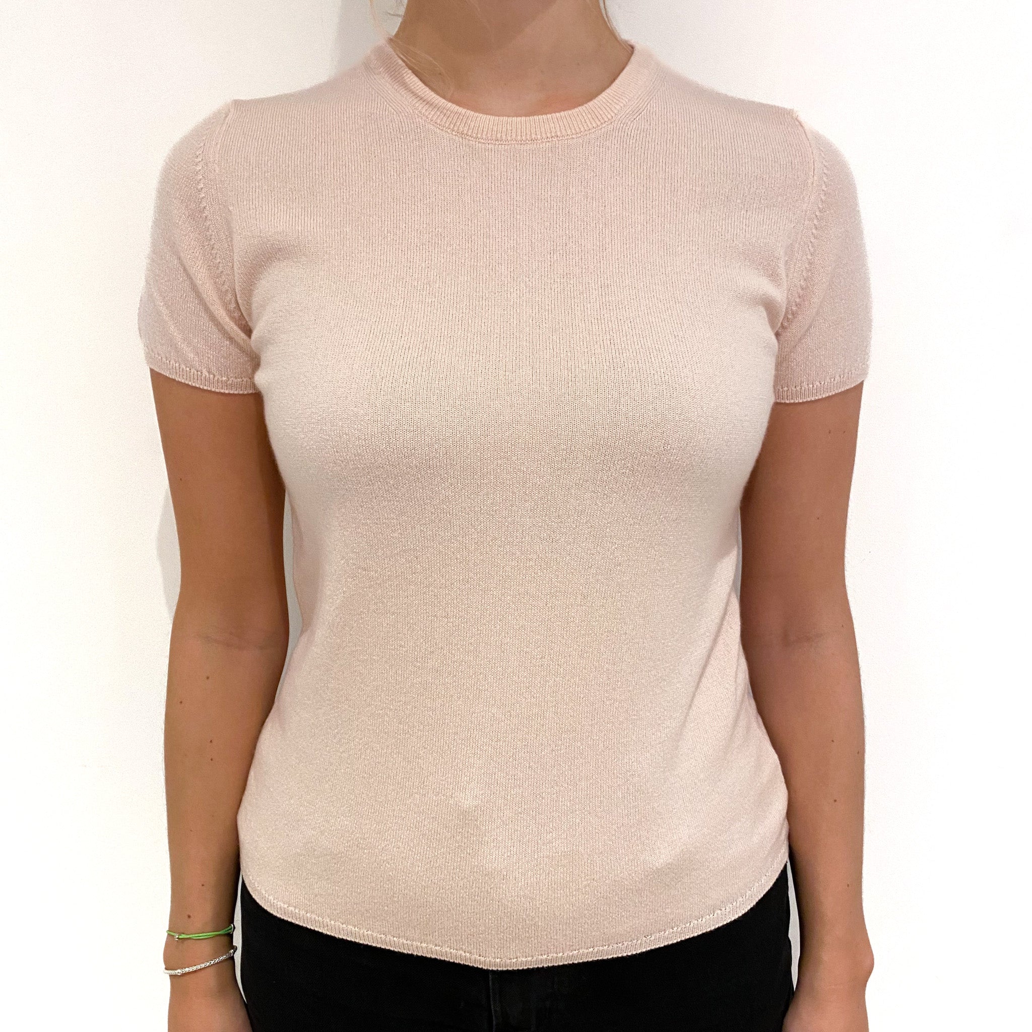 Brand New Scottish Shell Pink Short Sleeved Cashmere Crew Neck Jumper Small