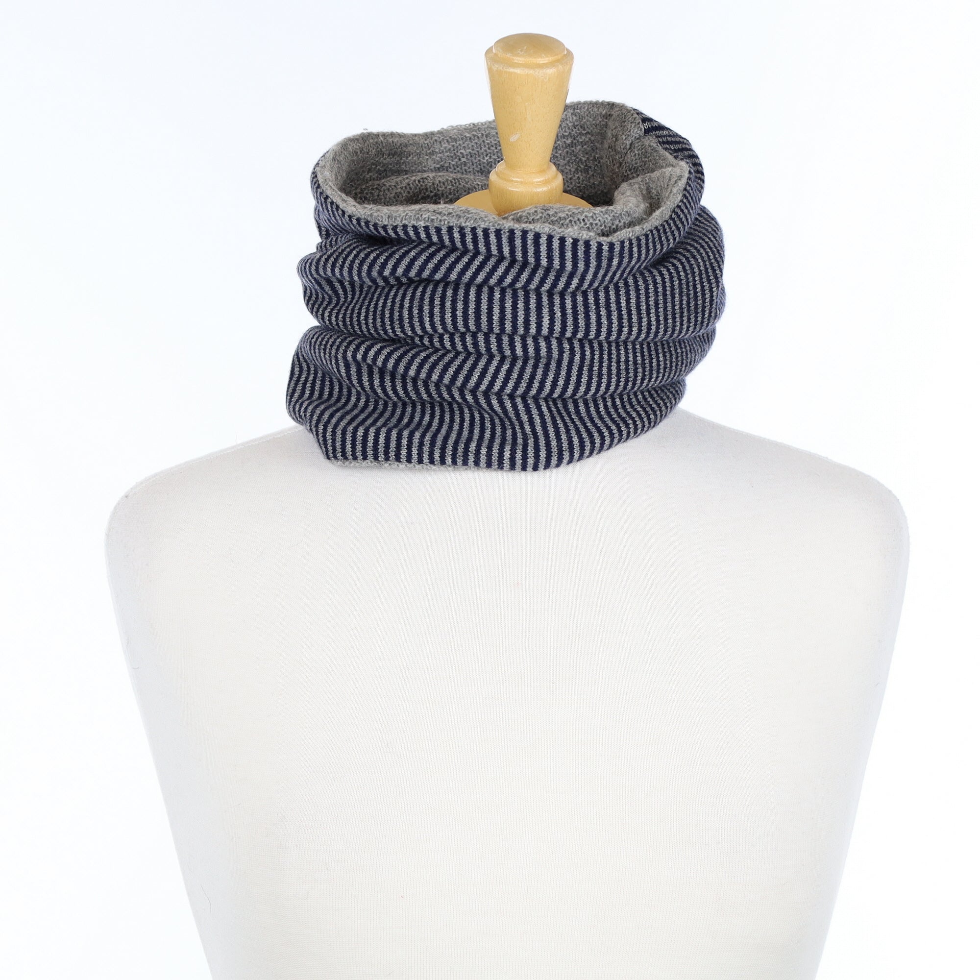 Textured Grey and Navy Striped Luxury Double Layered Snood