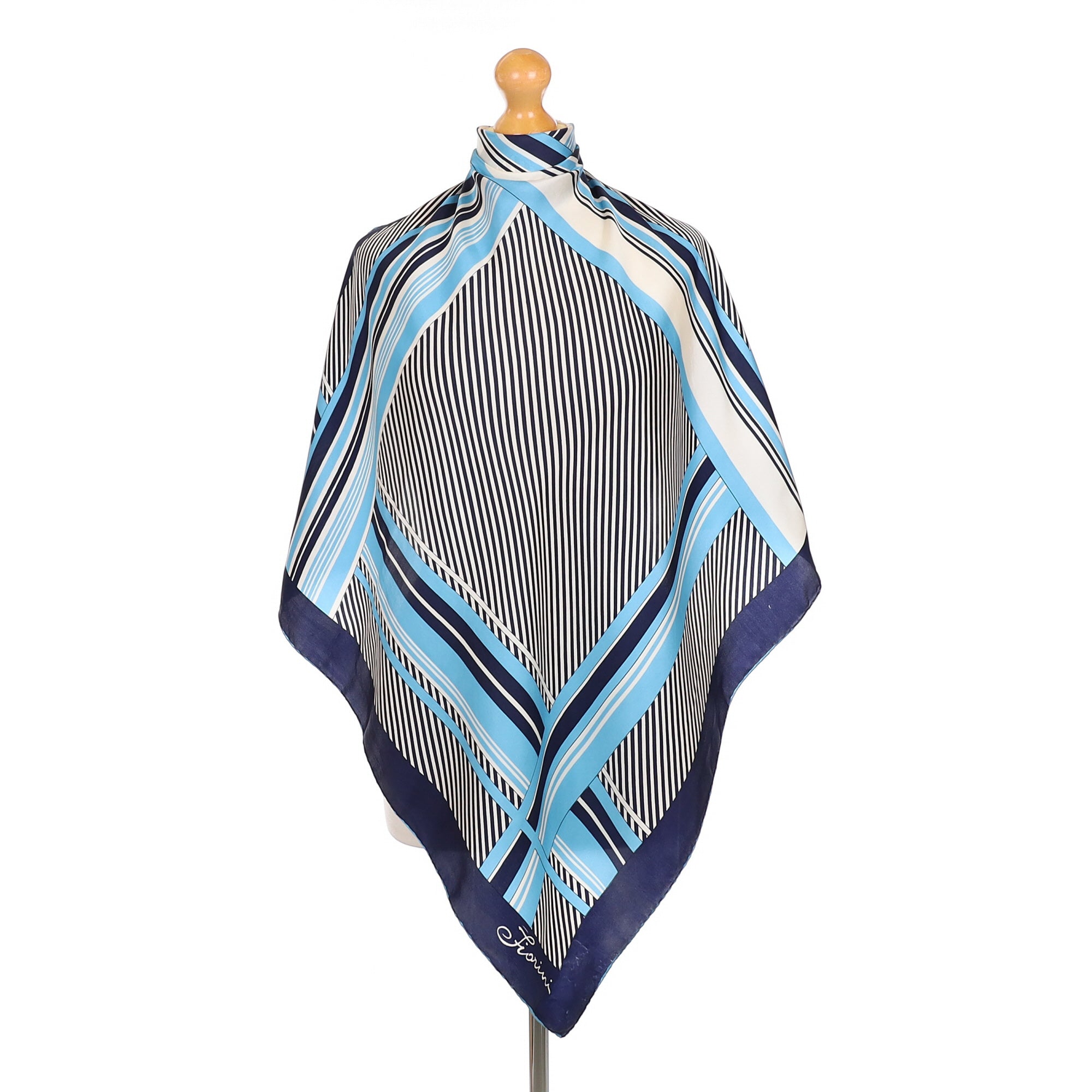 Fiorini Blue Striped Silk Scarf