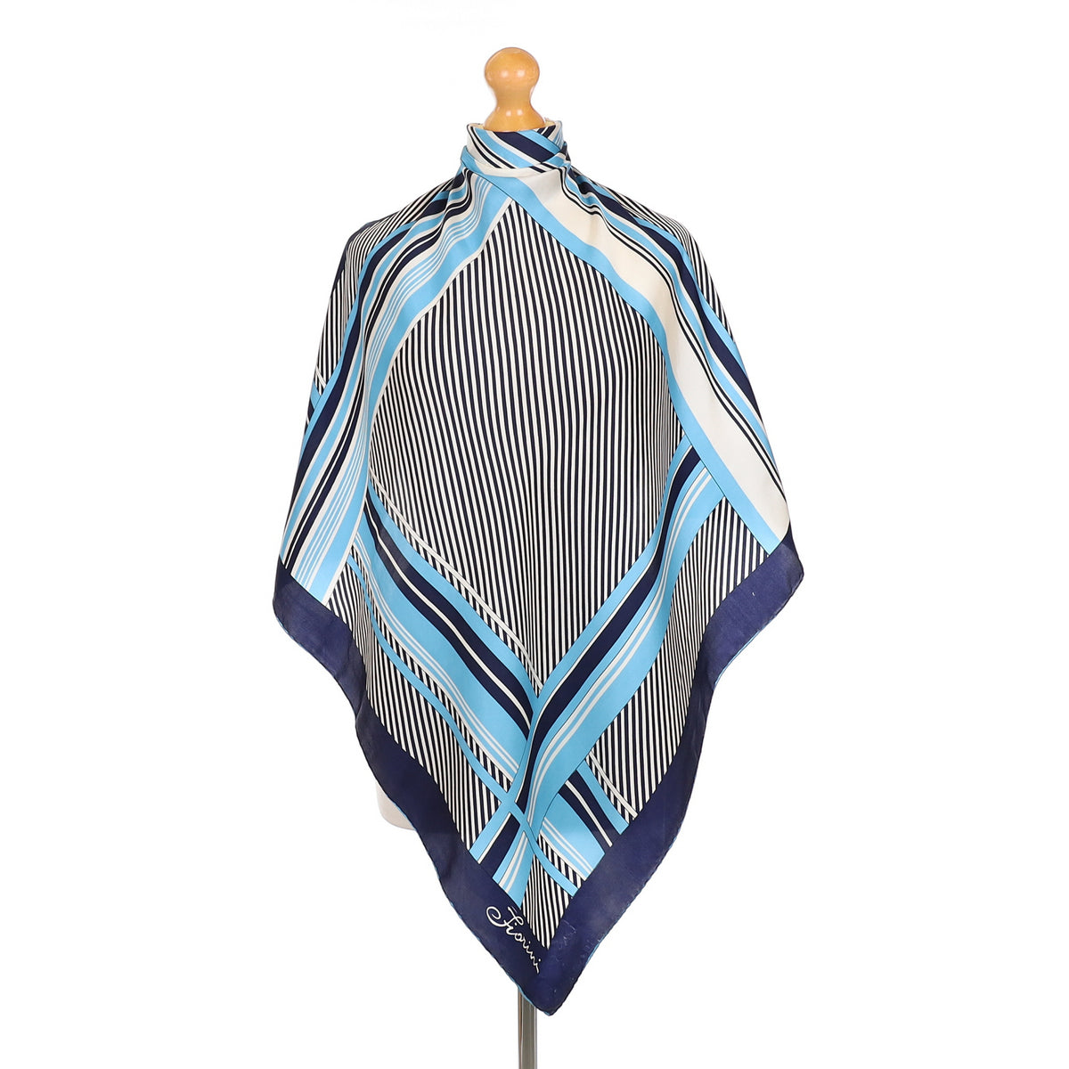 Fiorini Blue Striped Silk Scarf