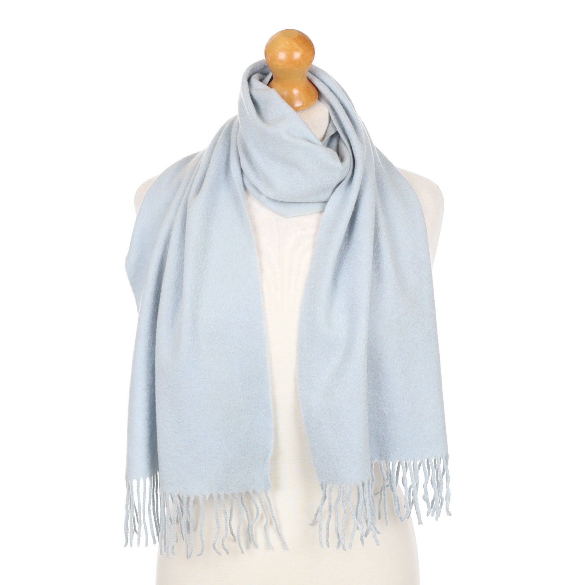 Baby Blue Fringed Cashmere Woven Scarf