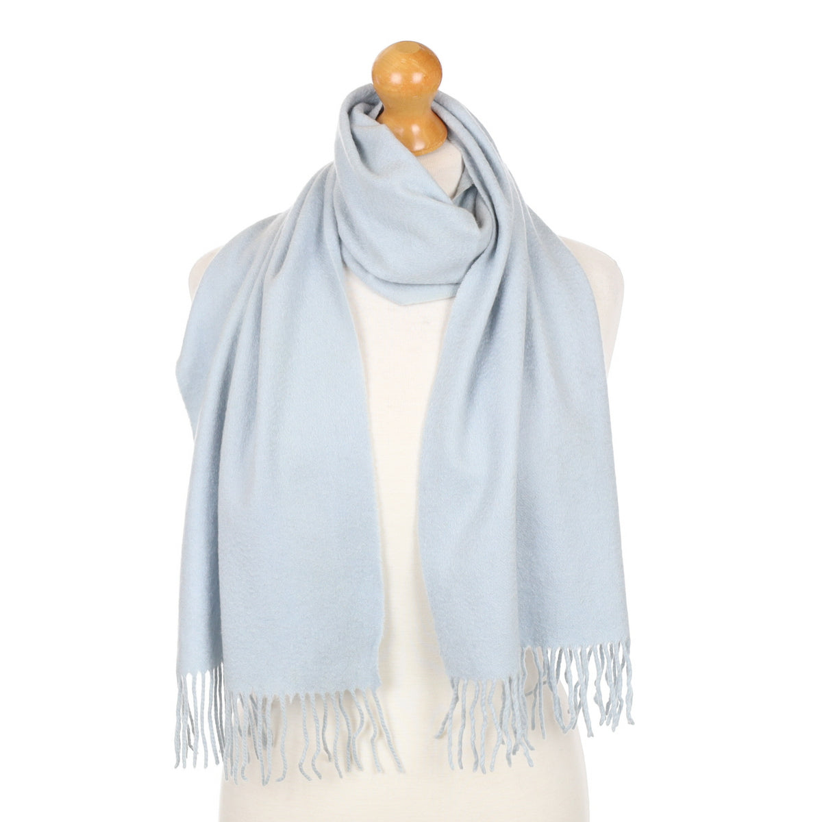 Baby Blue Fringed Cashmere Woven Scarf